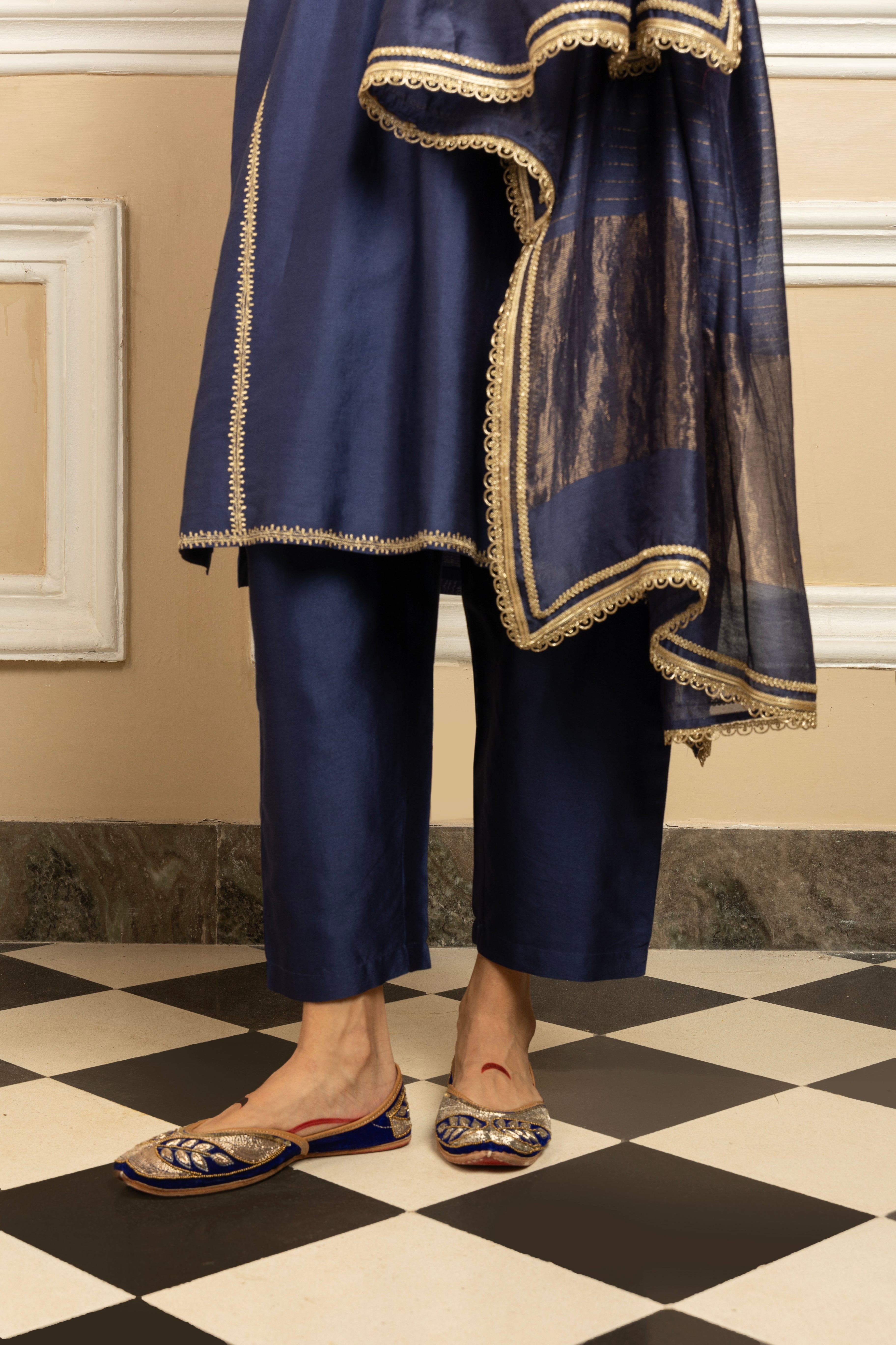 SANYA BLUE SILK CHANDERI HANDCRAFTED KURTA SET