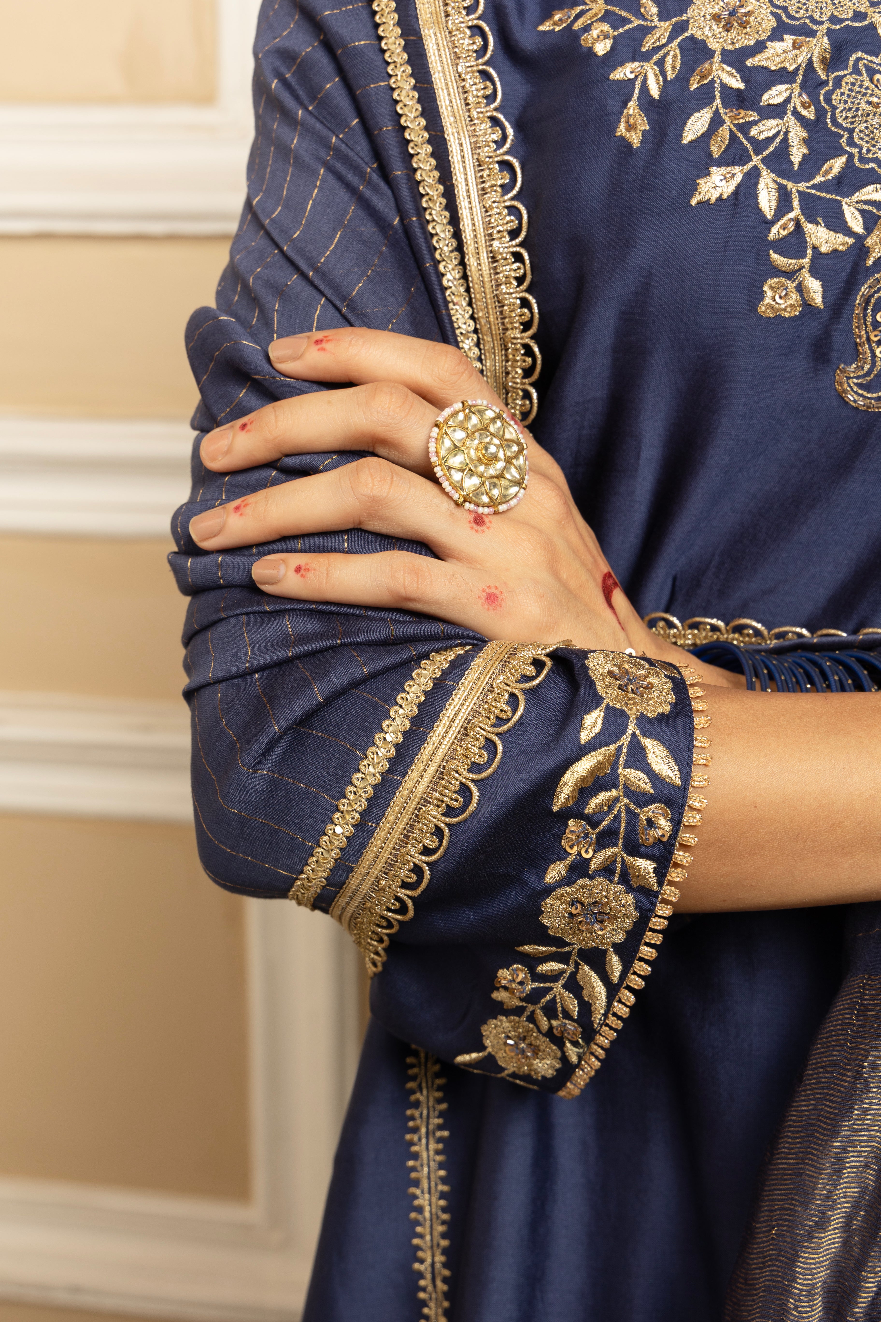 SANYA BLUE SILK CHANDERI HANDCRAFTED KURTA SET