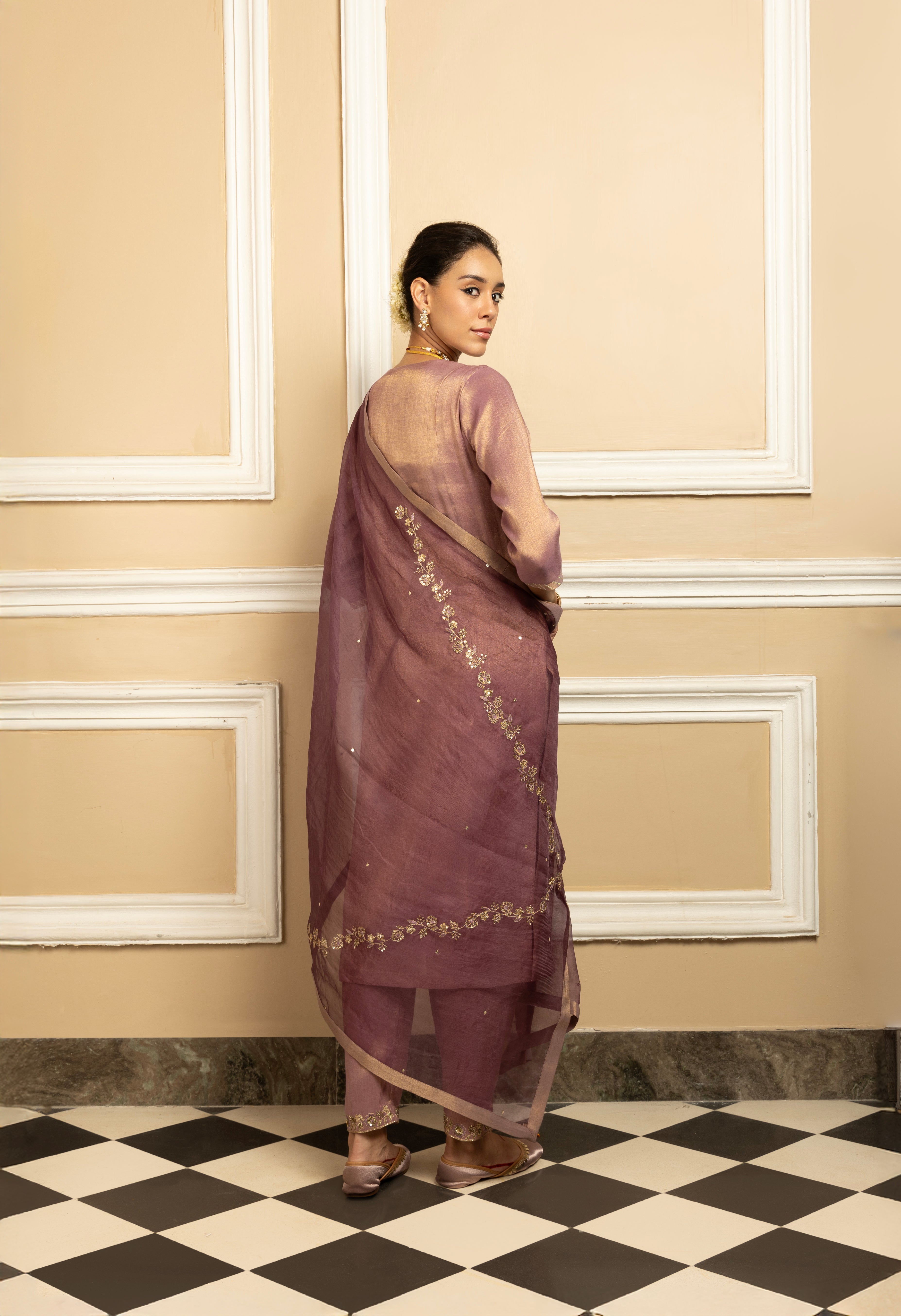 SUHANI PURPLE TISSUE HANDCRAFTED KURTA SET