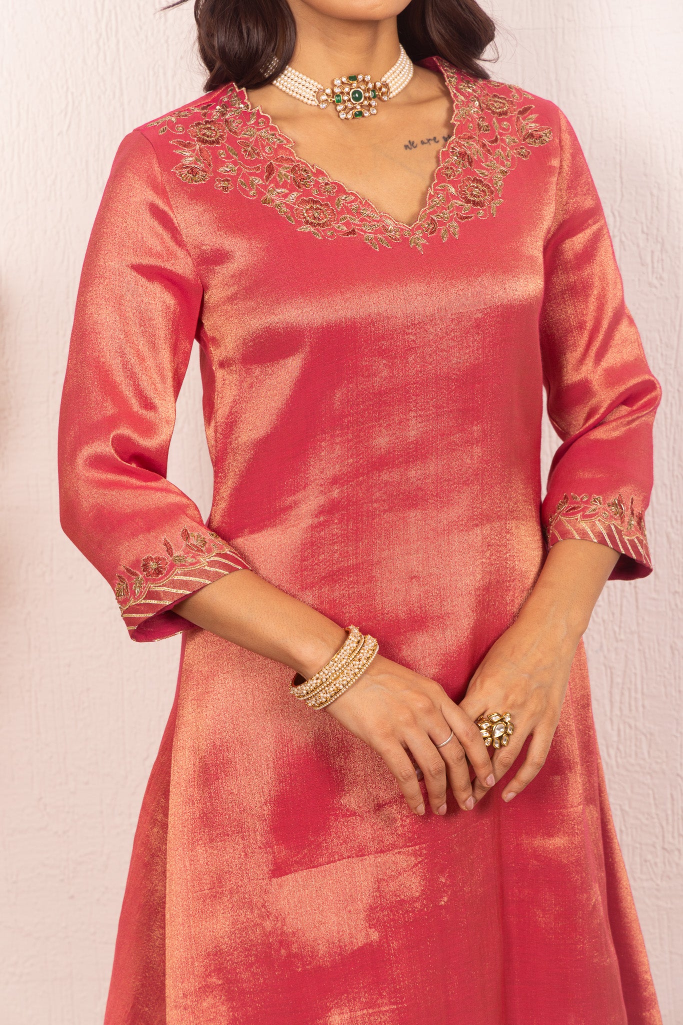 Saanvi Plum handcrafted tissue kurta set (READY TO SHIP)