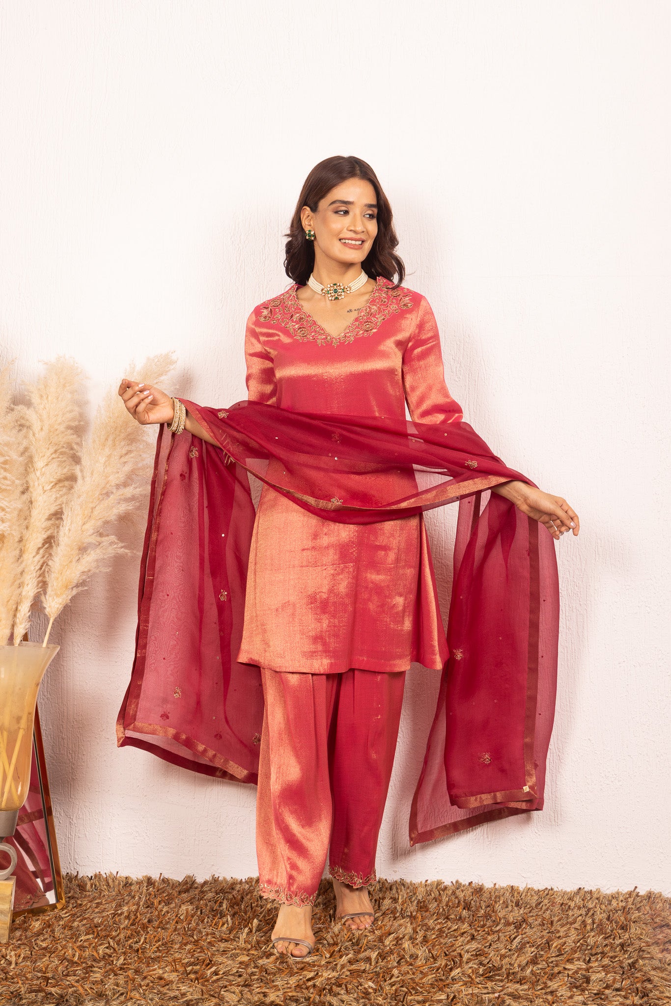 Saanvi Plum handcrafted tissue kurta set (READY TO SHIP)