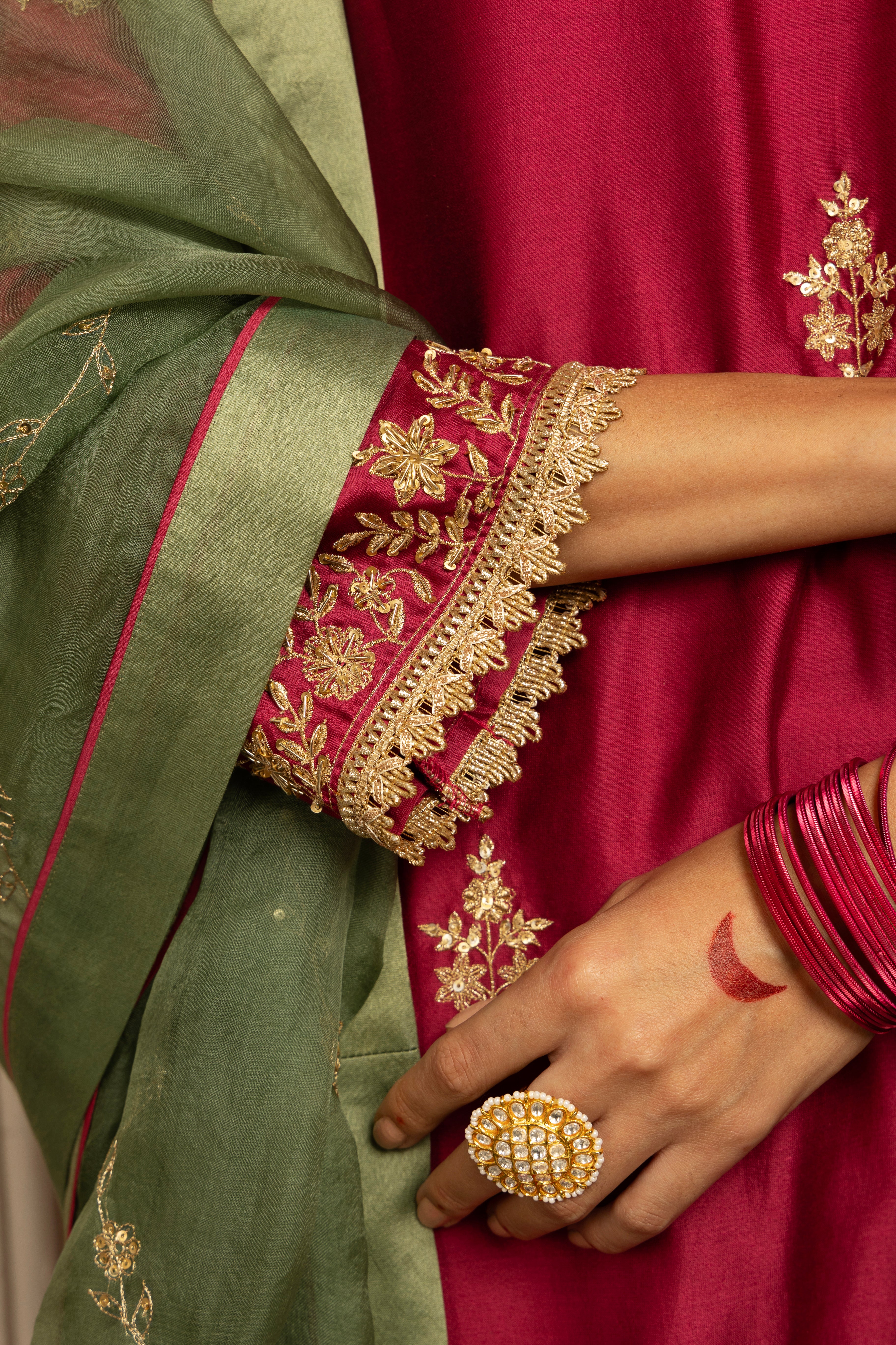 NAAZ PLUM SILK CHANDERI HANDCRAFTED KURTA SET