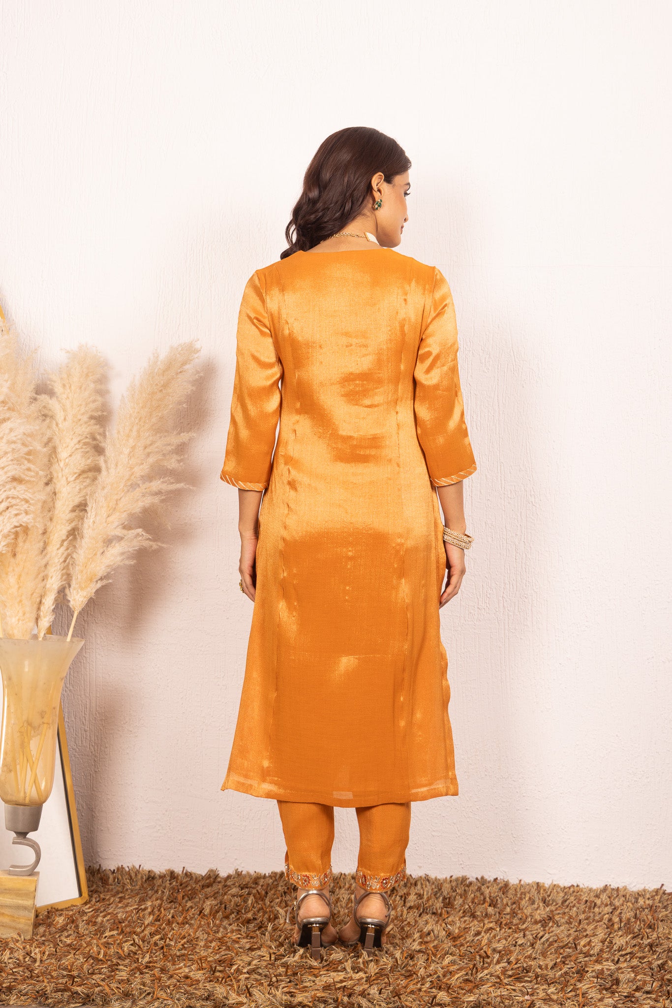 Suhani Orange Tissue Handcrafted Kurta Set