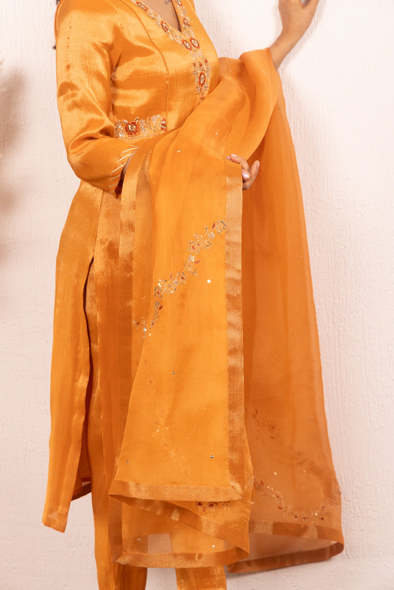 Suhani Orange Tissue Handcrafted Kurta Set