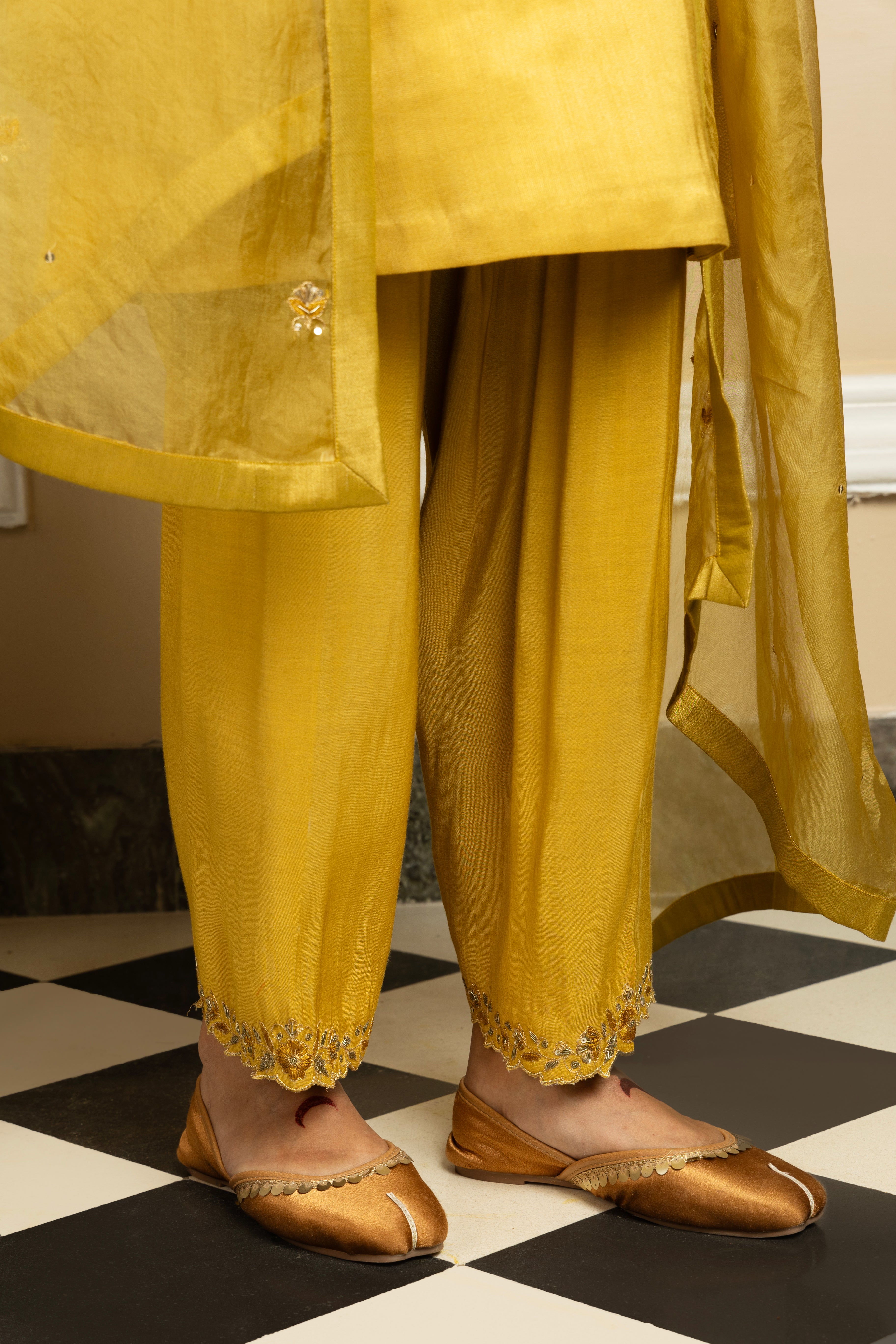 SAANVI MUSTARD HANDCRAFTED TISSUE KURTA SET