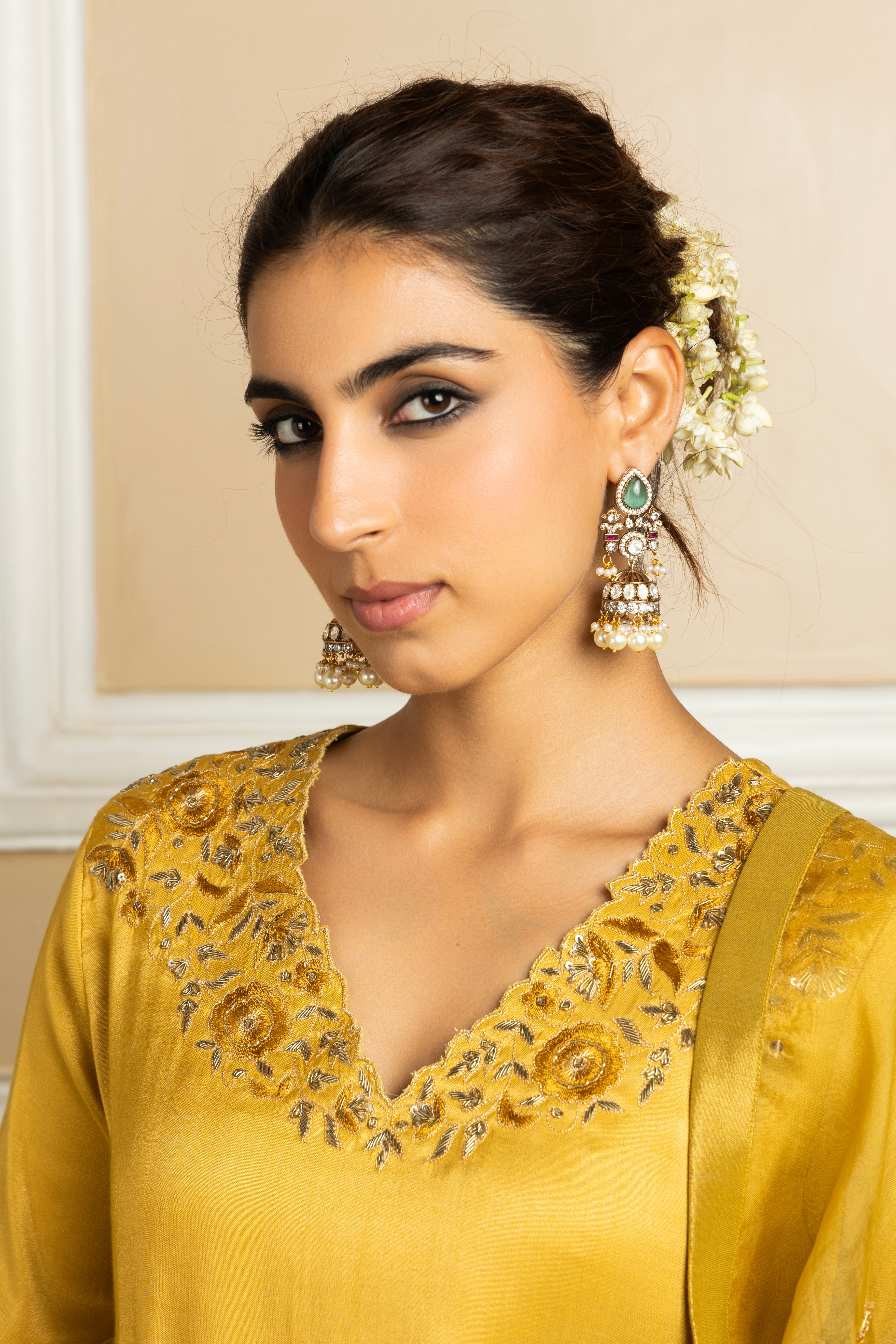 SAANVI MUSTARD HANDCRAFTED TISSUE KURTA SET