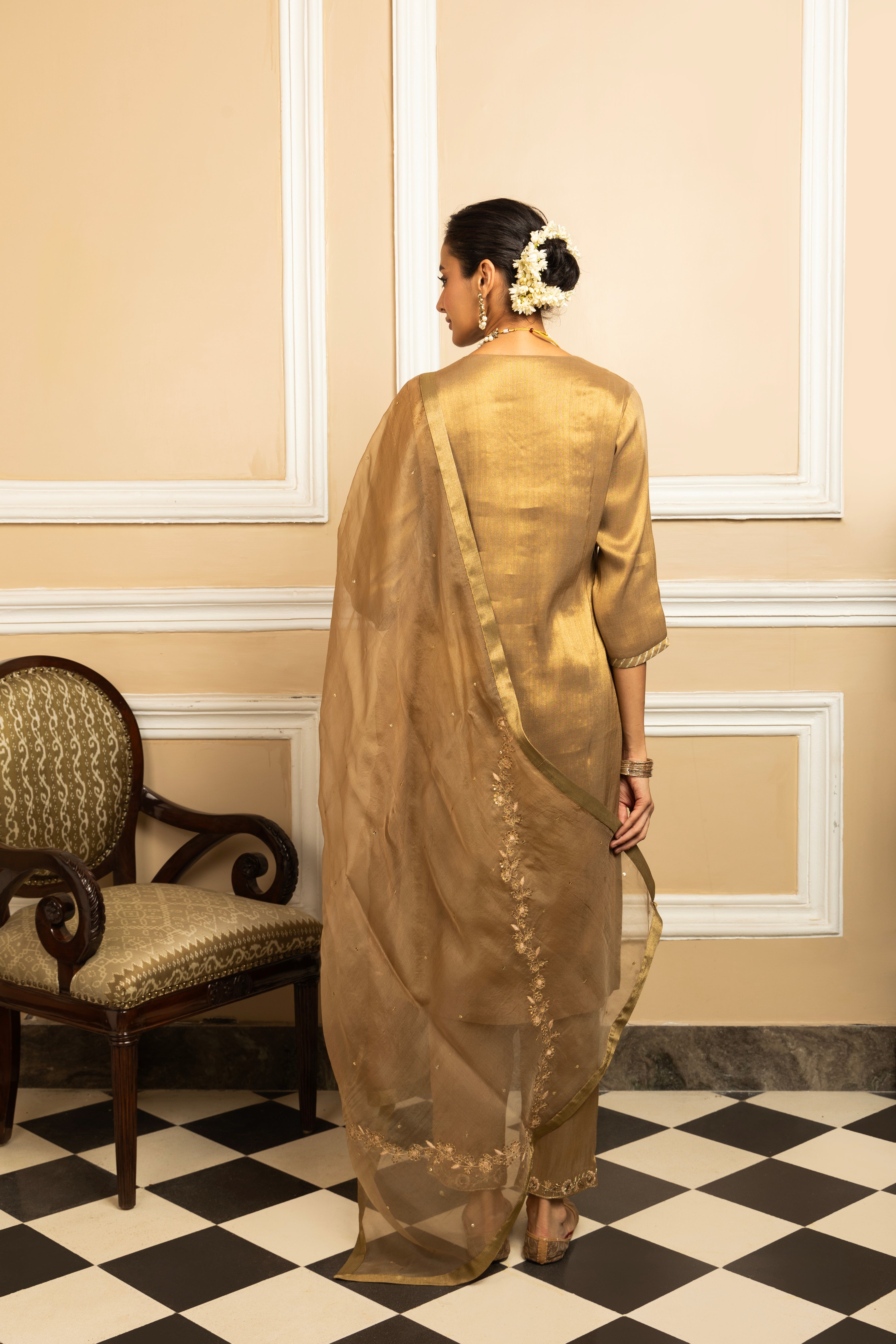 SUHANI GOLD TISSUE HANDCRAFTED KURTA SET