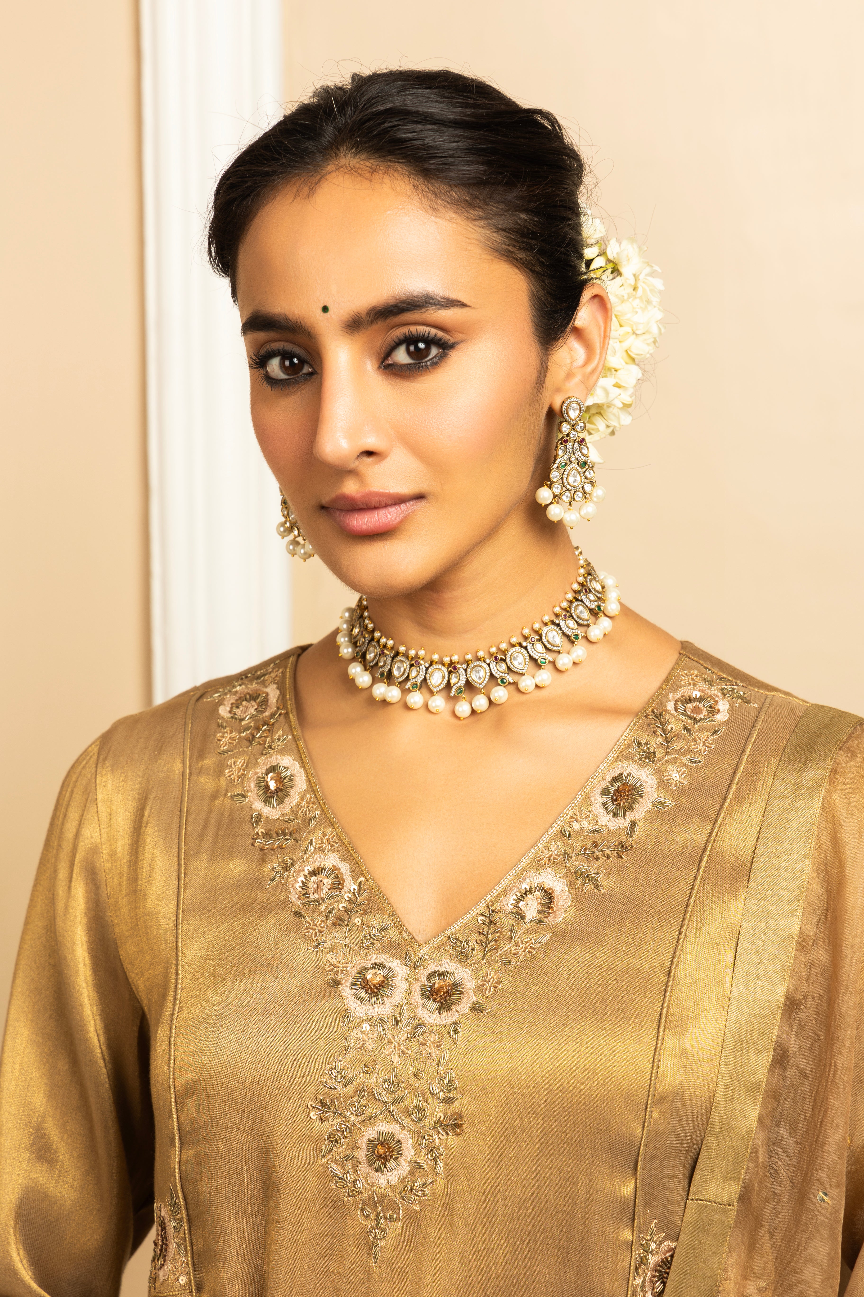 SUHANI GOLD TISSUE HANDCRAFTED KURTA SET