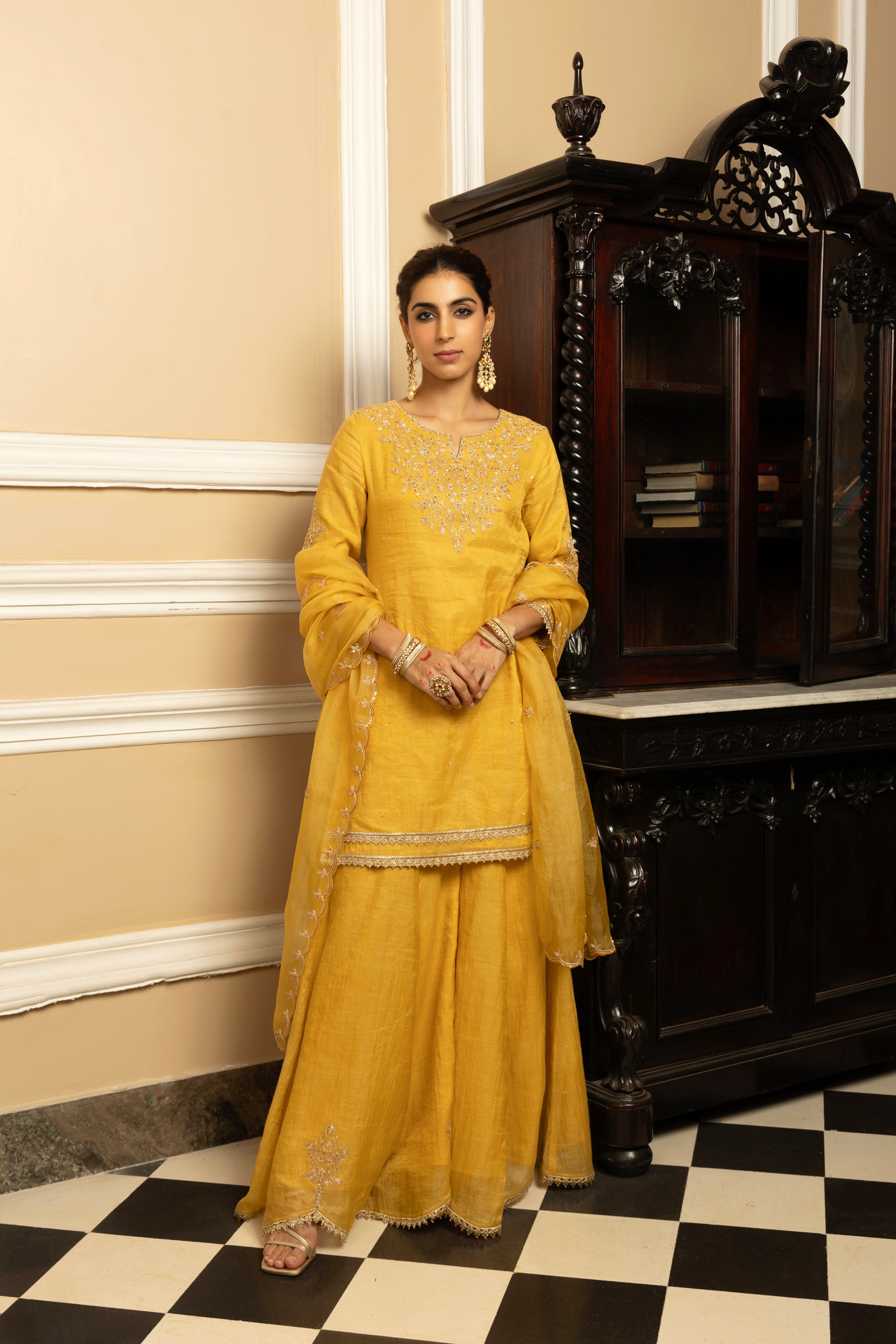 NOOR YELLOW TISSUE CHANDERI HANDCRAFTED SHARARA SET