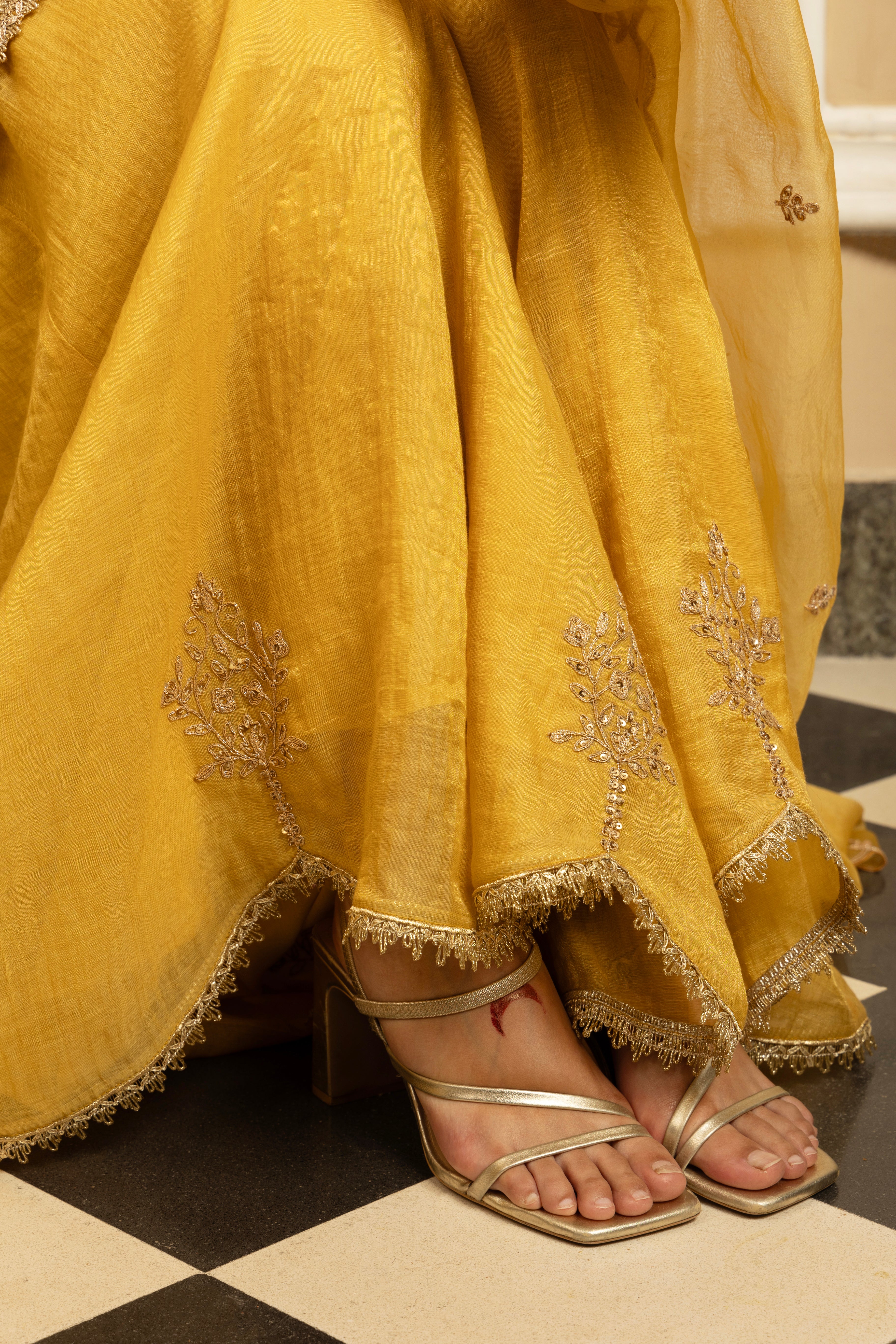 NOOR YELLOW TISSUE CHANDERI HANDCRAFTED SHARARA SET