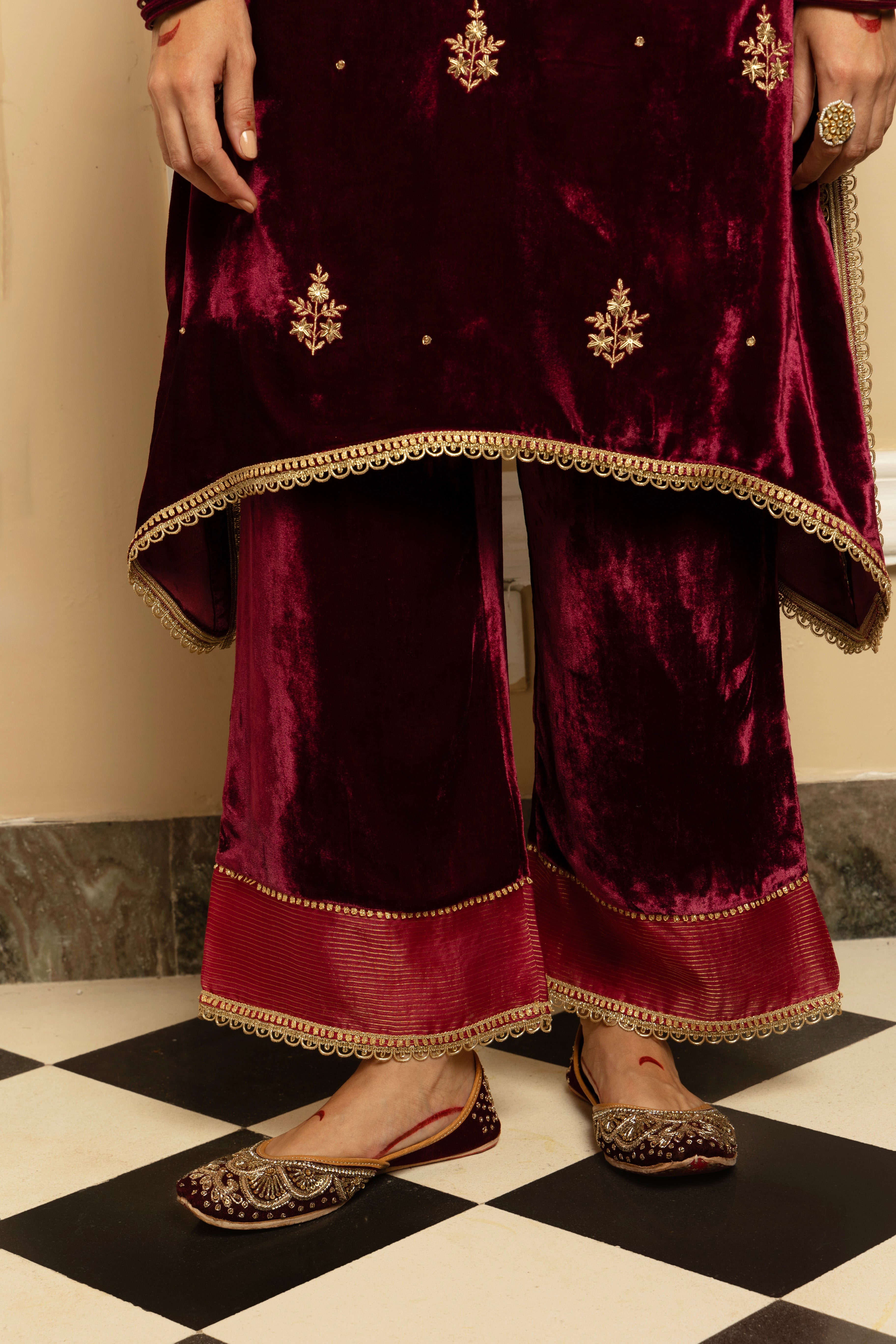 MEHFIL PLUM SILK VELVET HANDCRAFTED KURTA SET