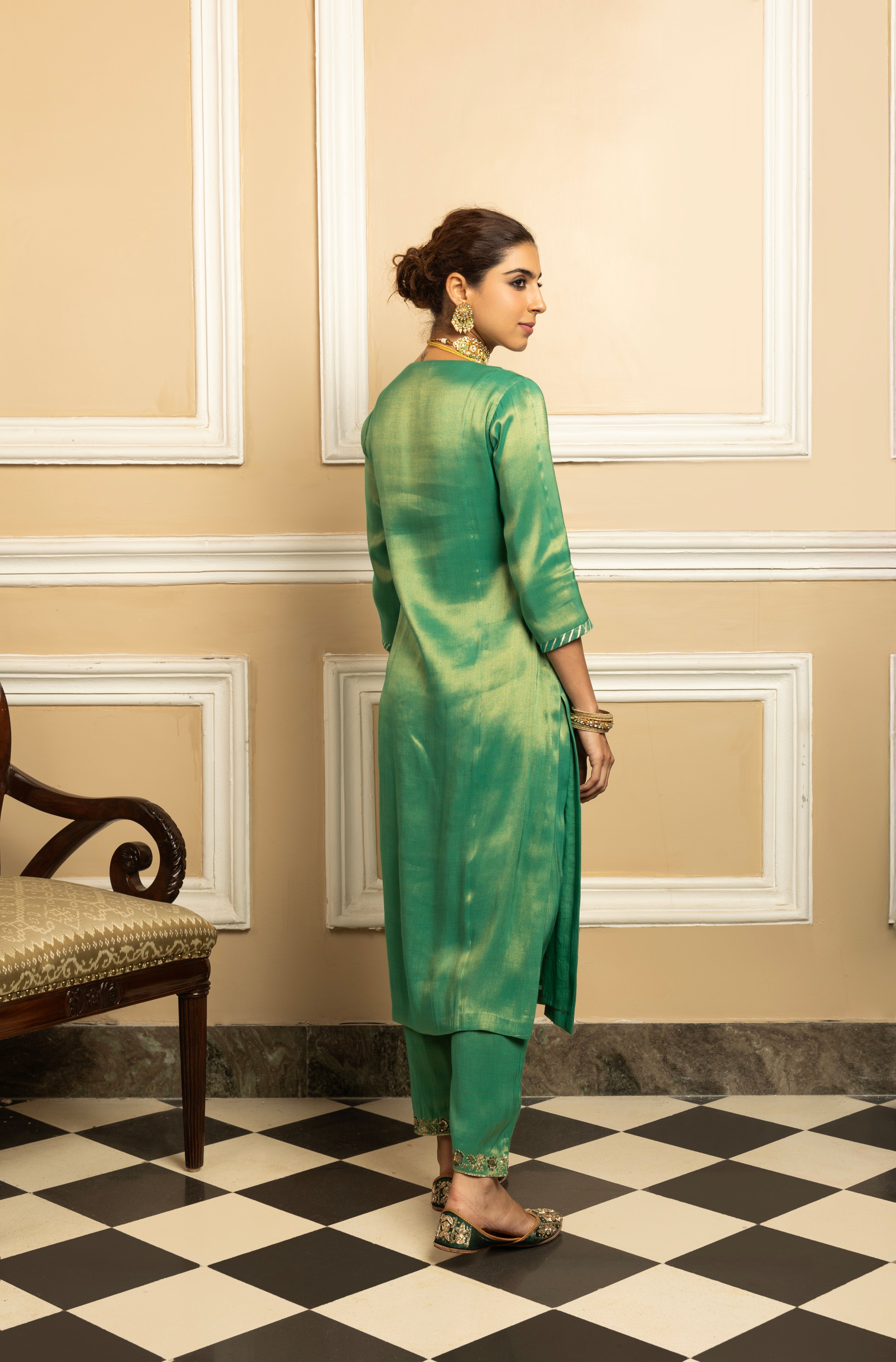 SUHANI GREEN TISSUE HANDCRAFTED KURTA SET