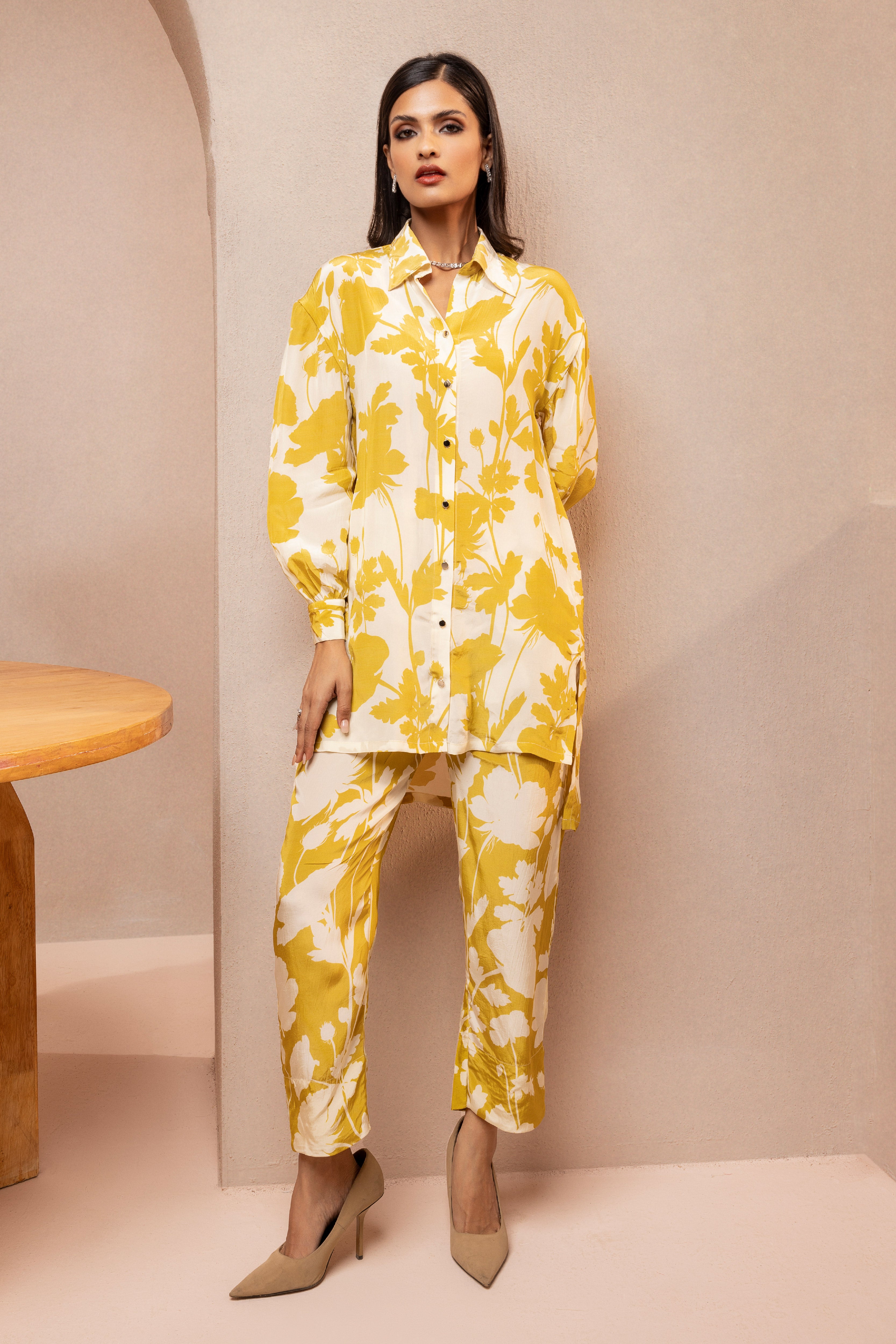 MEGHNA PAHWA IN EMILY OLIVE FLORAL PRINTED CREPE COORD SET