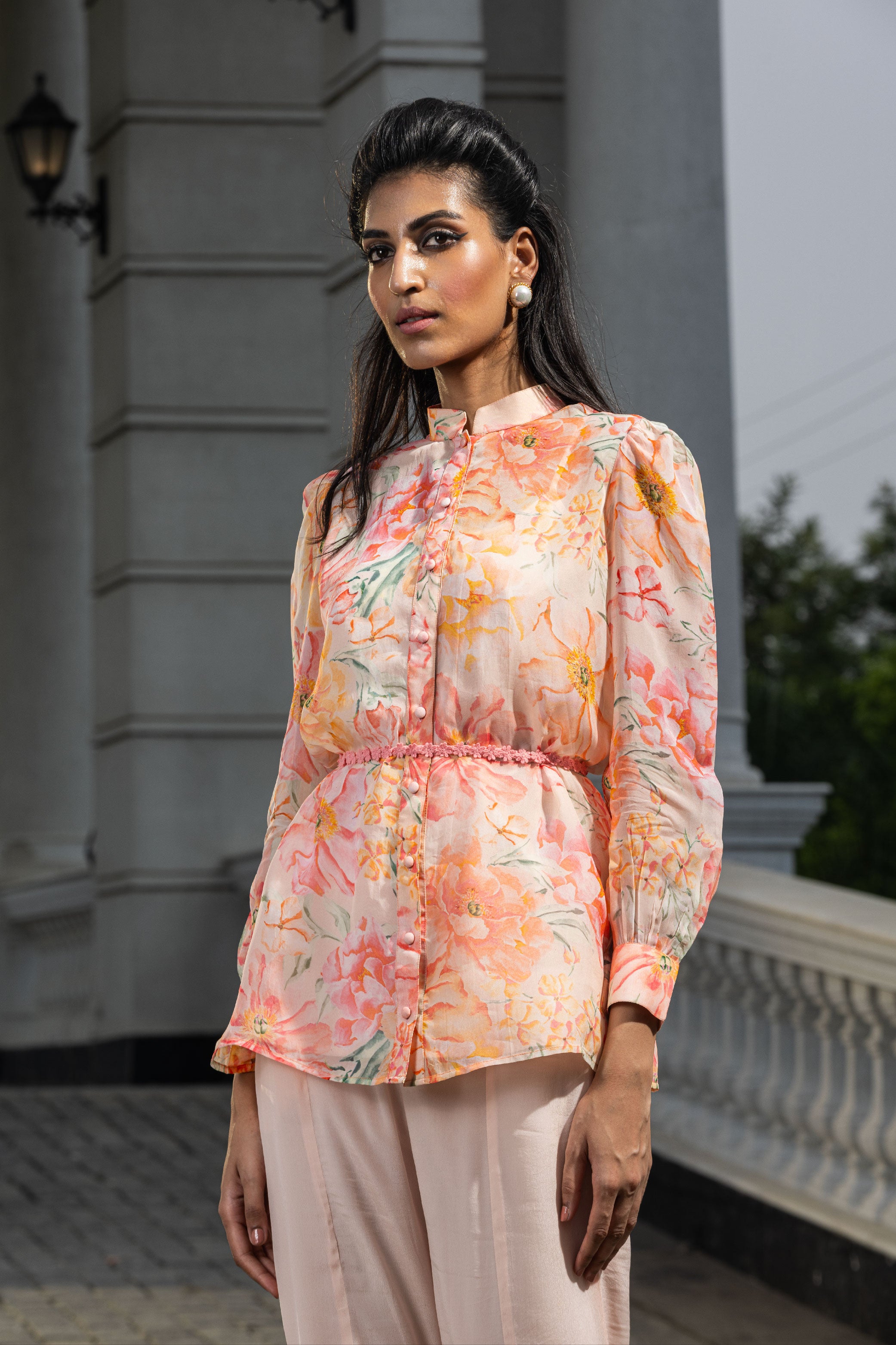 DELILAH PINK FLORAL PRINTED ORGANZA COORD SET (READY TO SHIP)