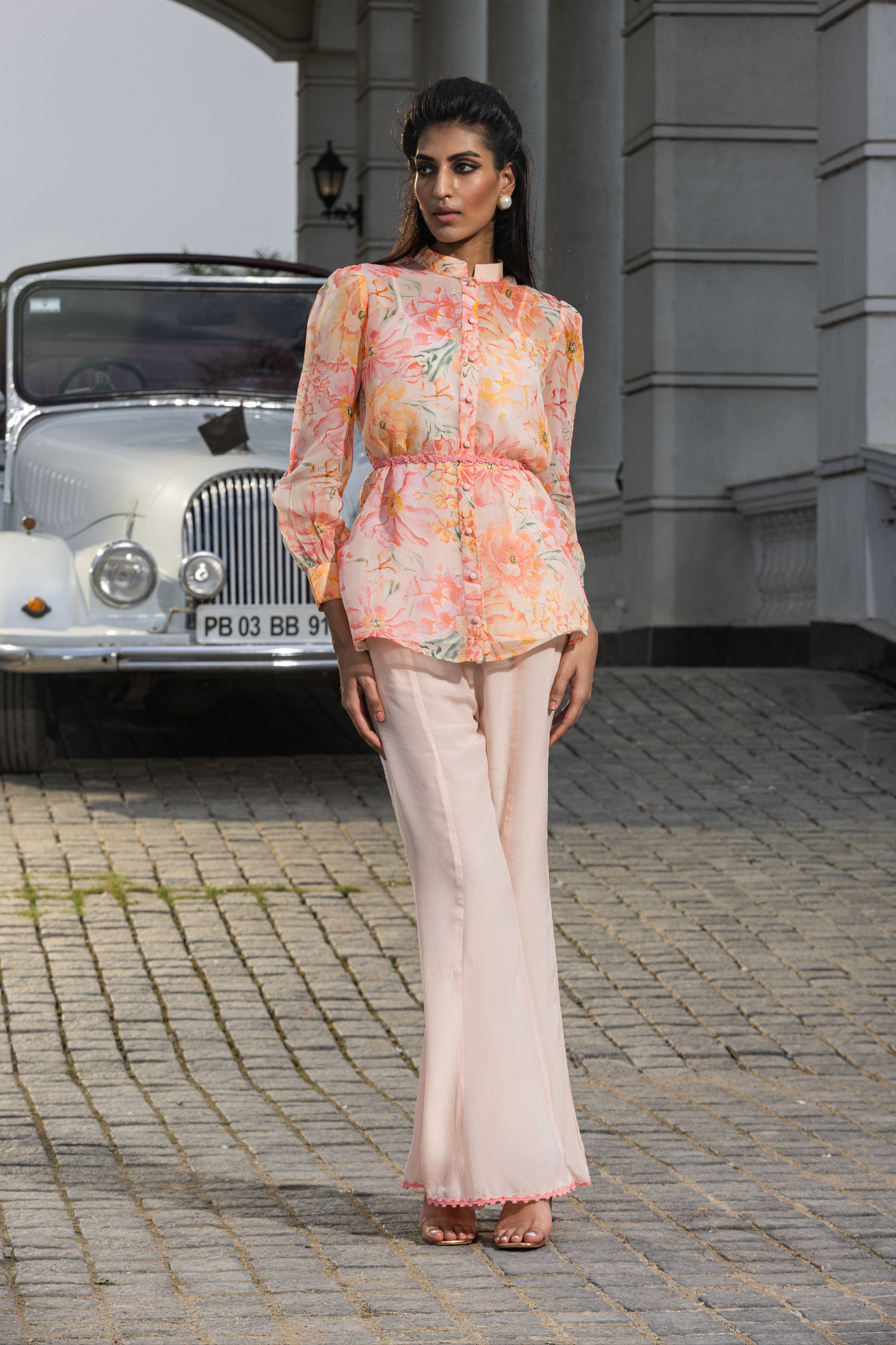 DELILAH PINK FLORAL PRINTED ORGANZA COORD SET (READY TO SHIP)