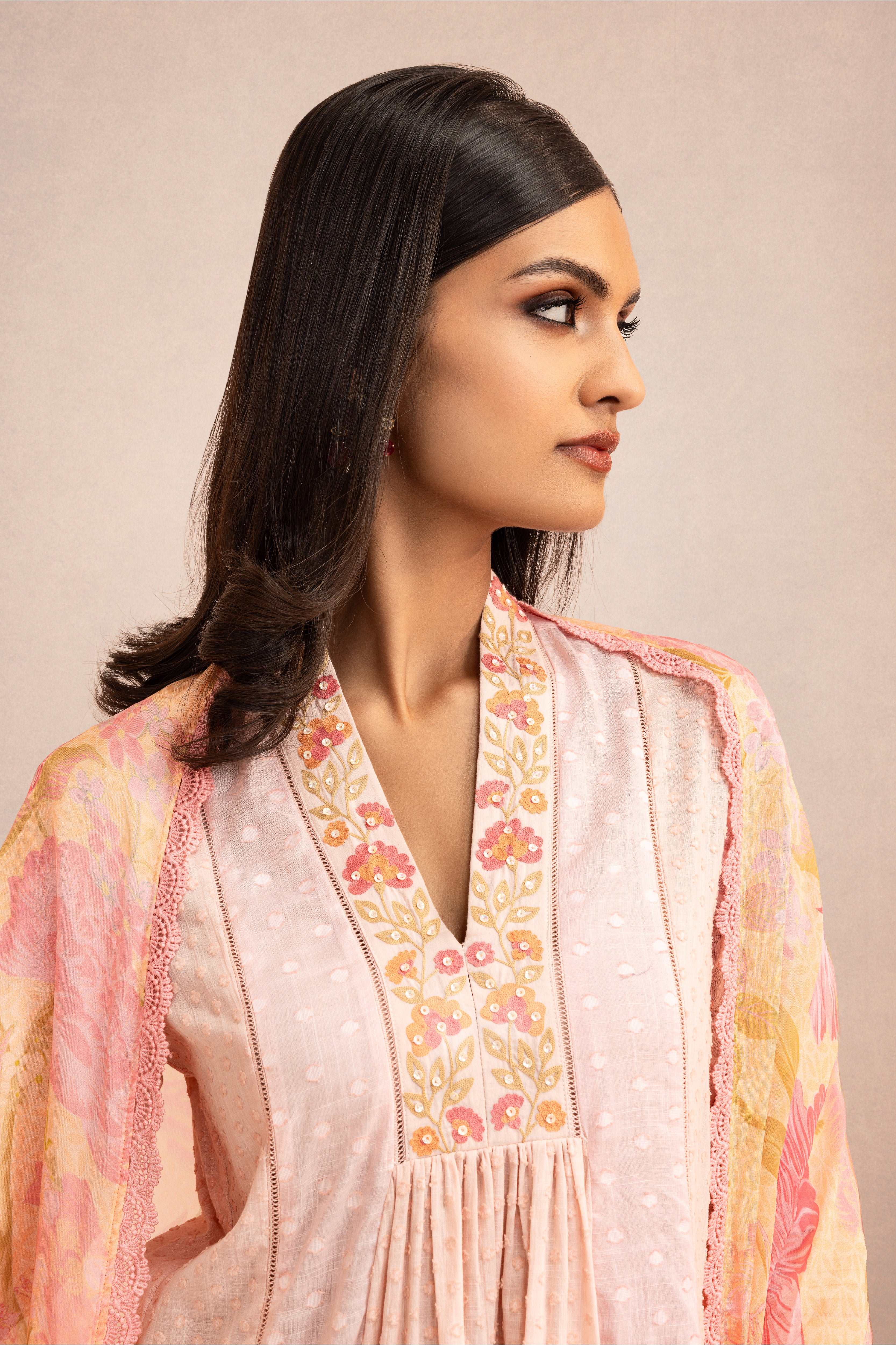 PAYAL SEN IN SUMANA PINK COTTON SLUB JACQUARD HANDCRAFTED KURTA SET