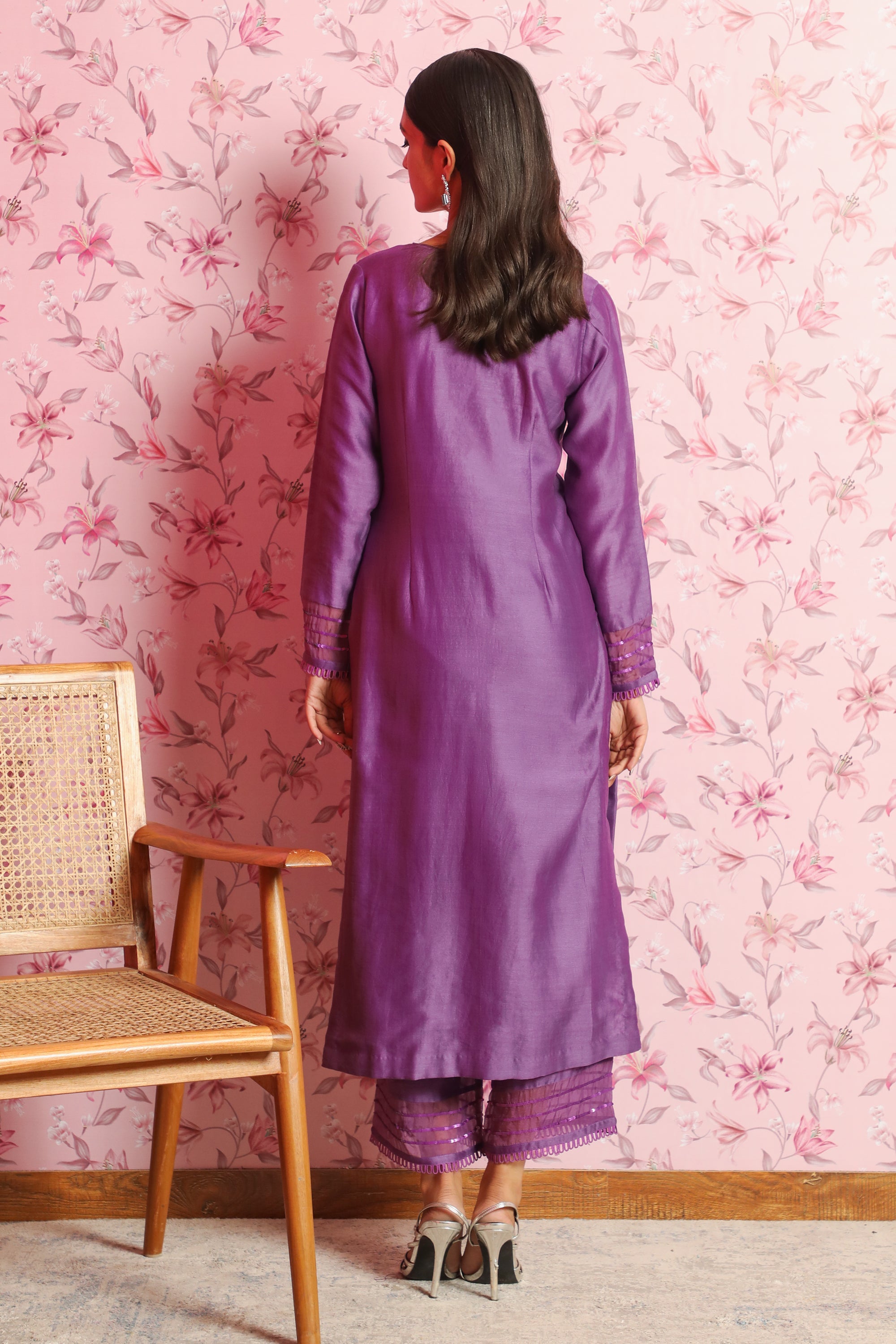 SAIRA PURPLE SILK CHANDERI HANDCRAFTED KURTA SET