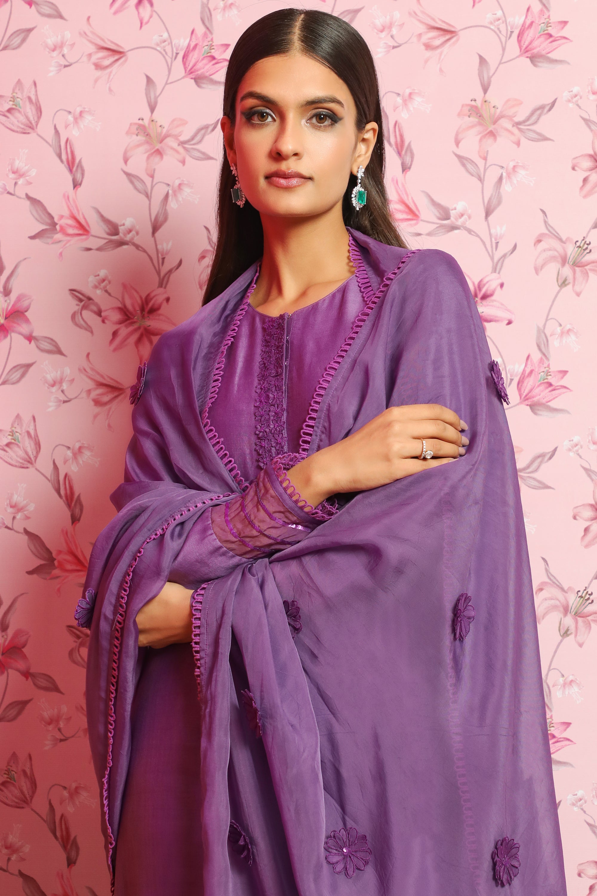 SAIRA PURPLE SILK CHANDERI HANDCRAFTED KURTA SET