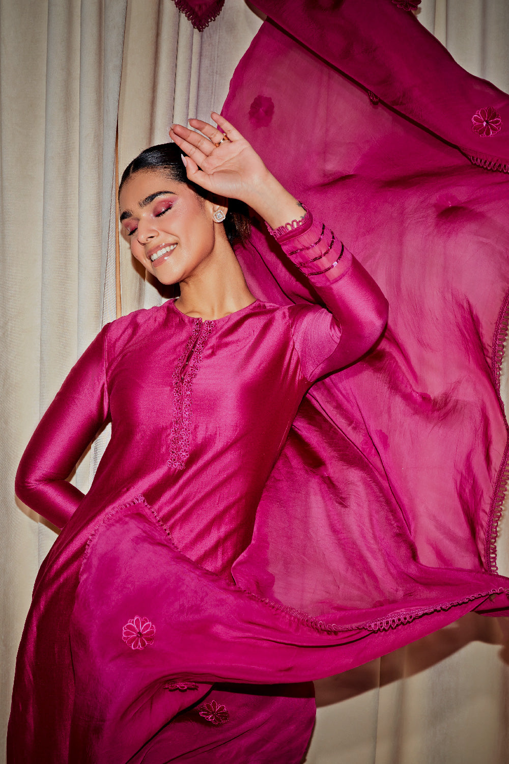 SABA PLUM SILK CHANDERI HANDCRAFTED KURTA SET