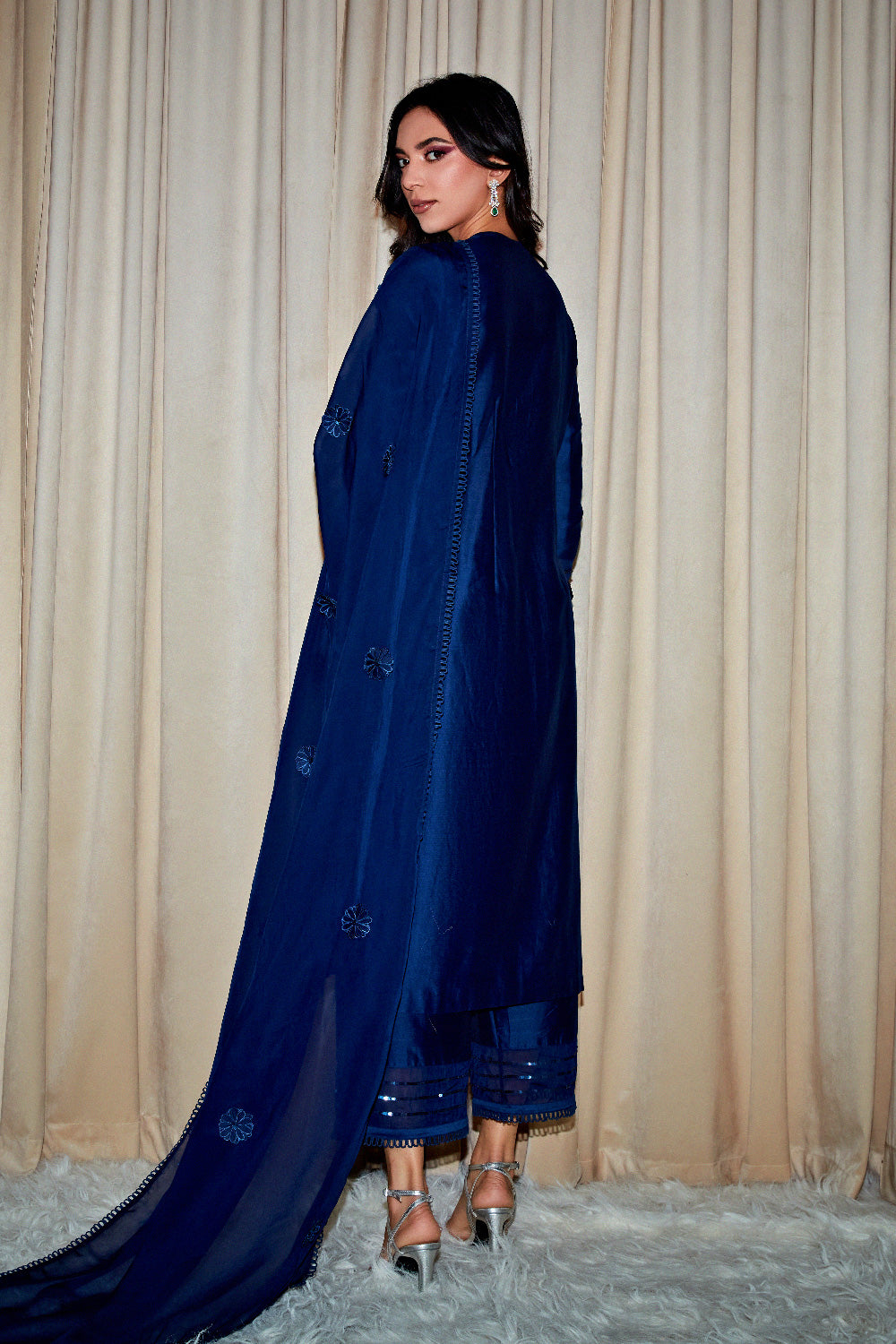 SUHANA BLUE SILK CHANDERI HANDCRAFTED KURTA SET