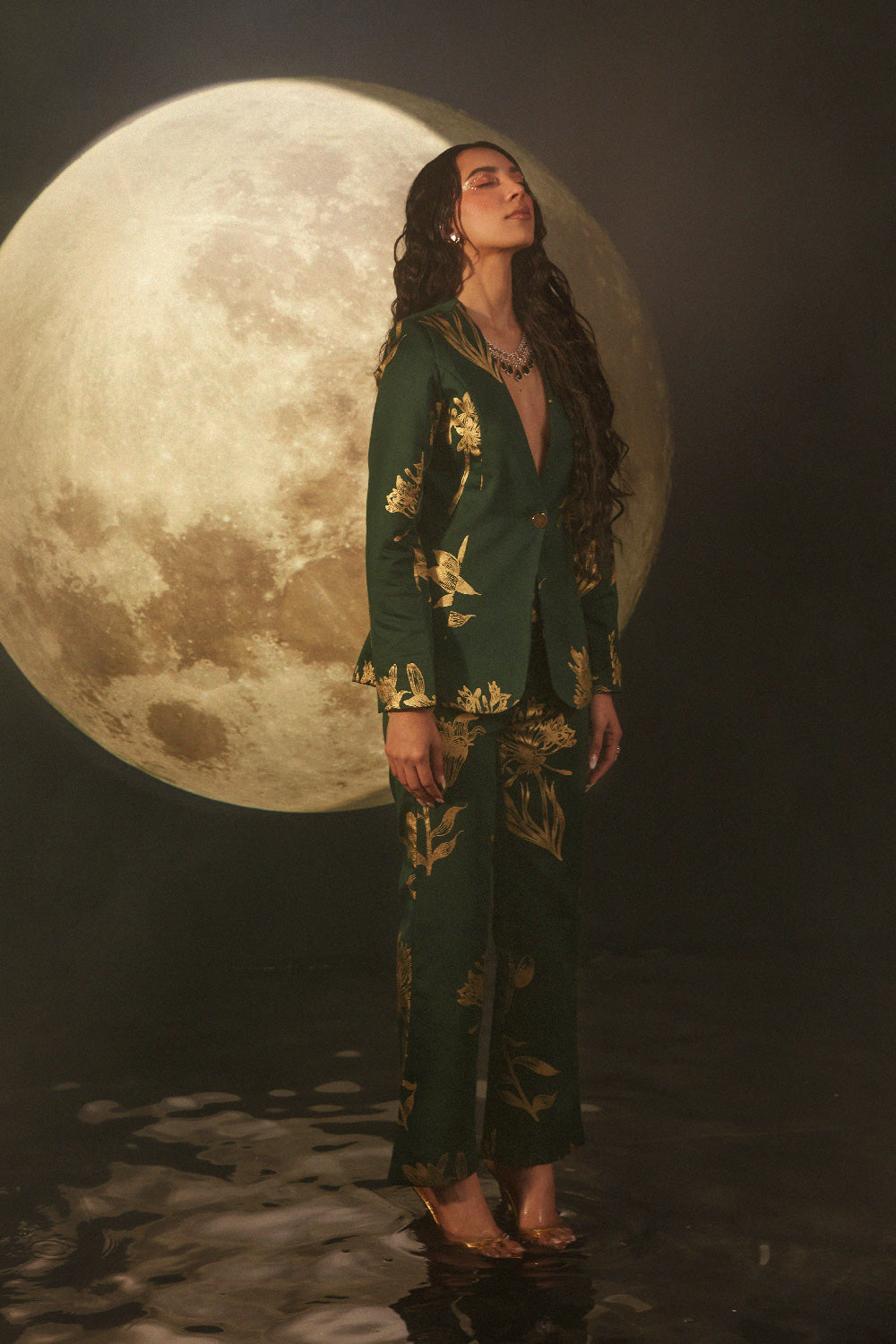 ZURI EMERALD GREEN FOIL PRINTED COORD SET