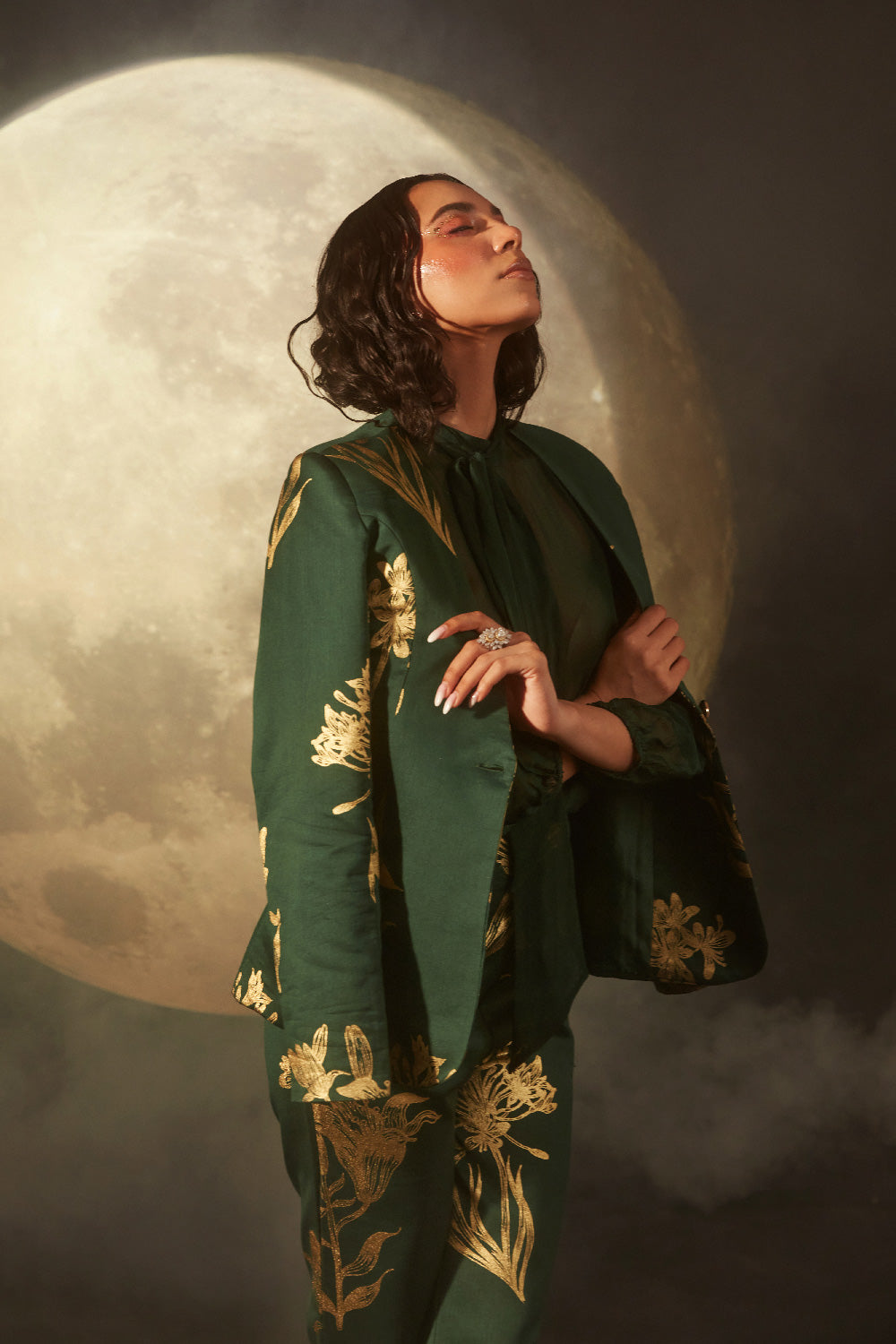 ZURI EMERALD GREEN FOIL PRINTED COORD SET