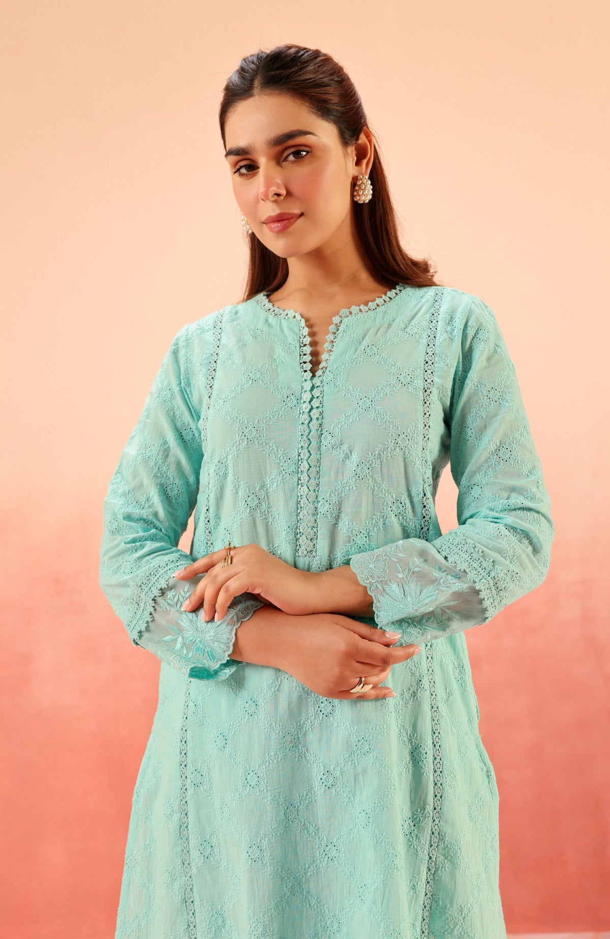 Sahiba Bali in MAIRA BLUE SCHIFFLI EMBROIDERED KURTA SET