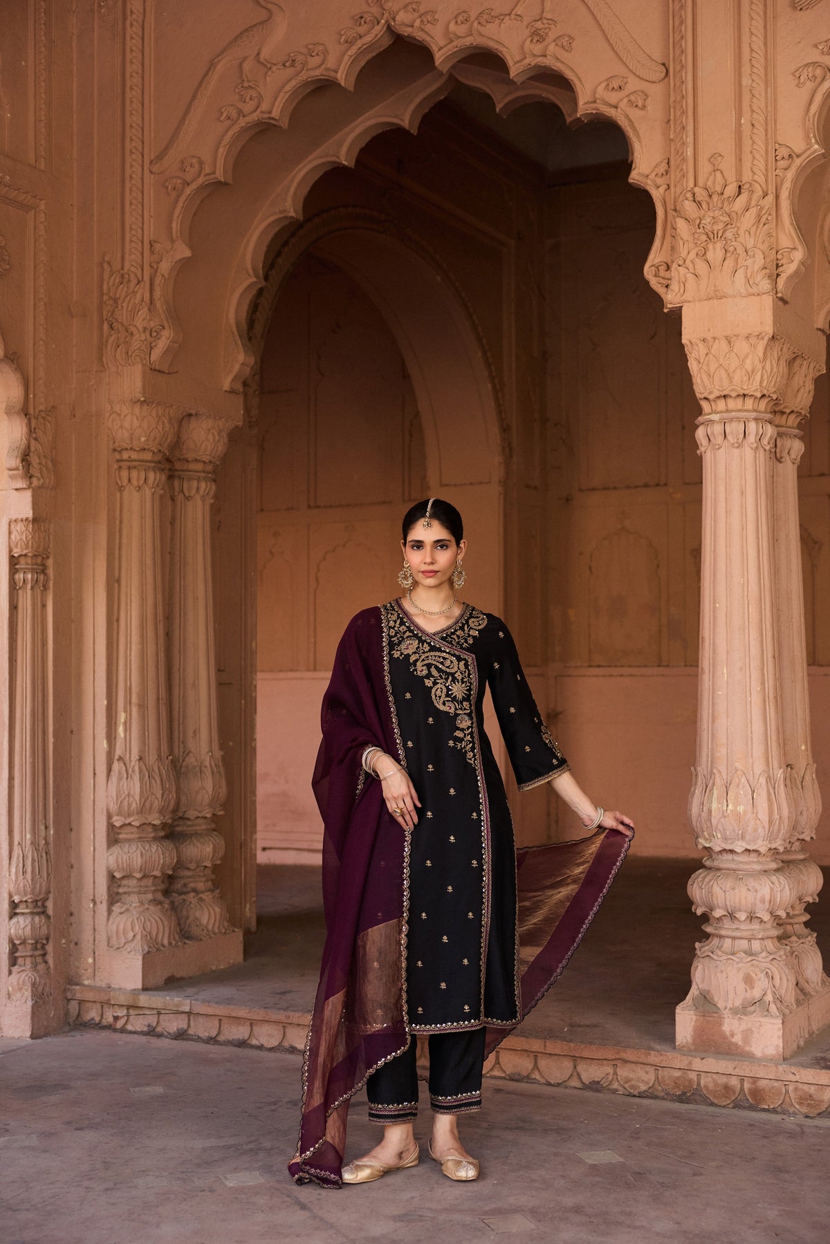 PADMINI PURE SILK HANDCRAFTED BLACK ANGRAKHA SET