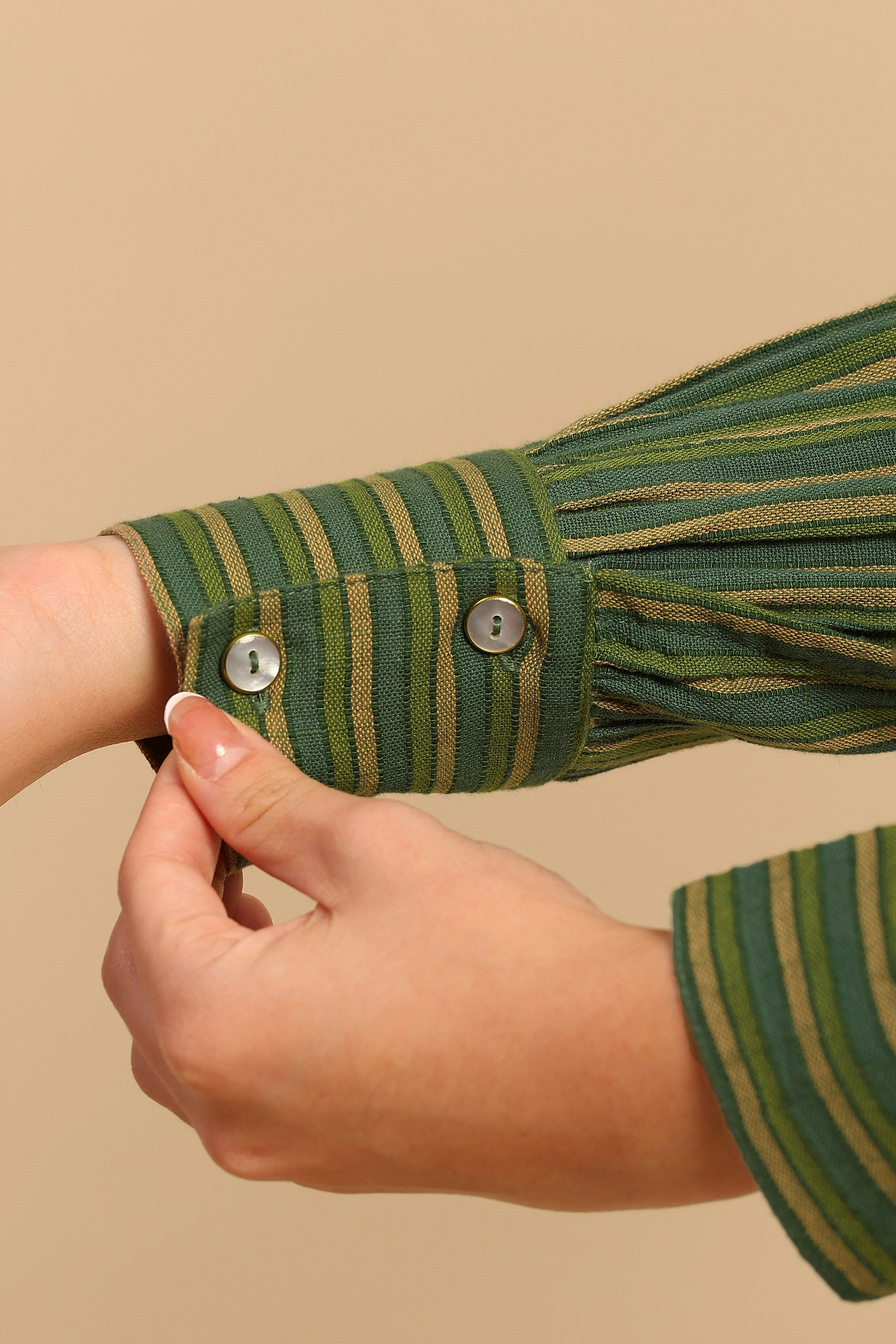 Avya Green Embroidered Yarn Dyed Handcrafted Co-ord Set: