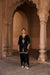 SHAHEEN SILK CHANDERI HANDCRAFTED BLACK KURTA SET WITH FARSHI SALWAR