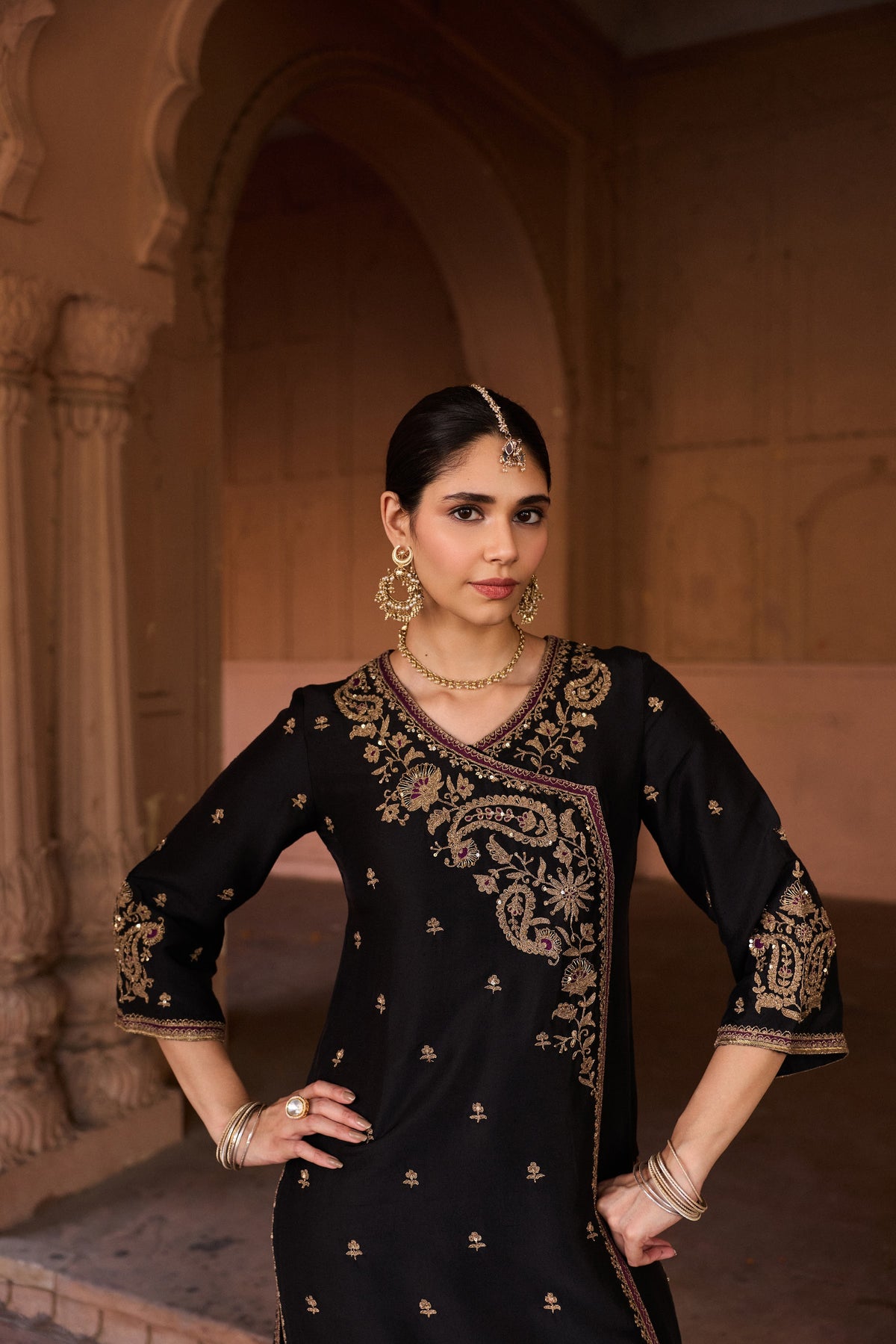 PADMINI PURE SILK HANDCRAFTED BLACK ANGRAKHA SET