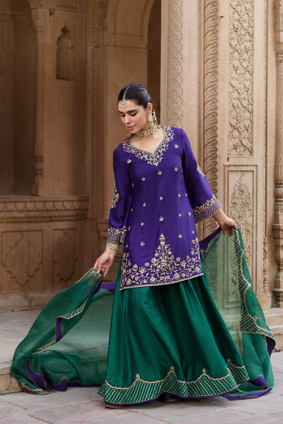 MASTANI PURE SILK HANDCRAFTED PURPLE KURTA SET WITH SHARARA