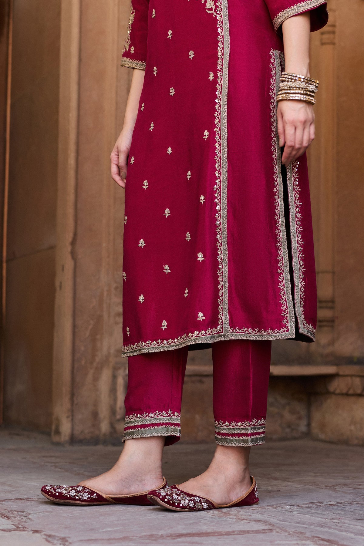 PADMINI PURE SILK HANDCRAFTED RED ANGRAKHA SET