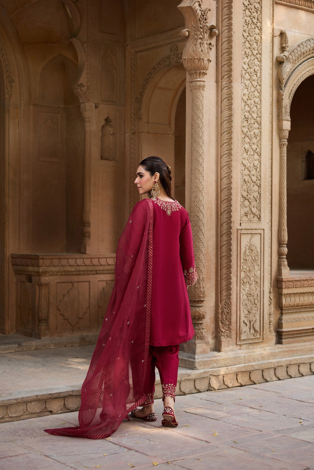 RAINA SILK CHANDERI HANDCRAFTED RED CHOGA SET