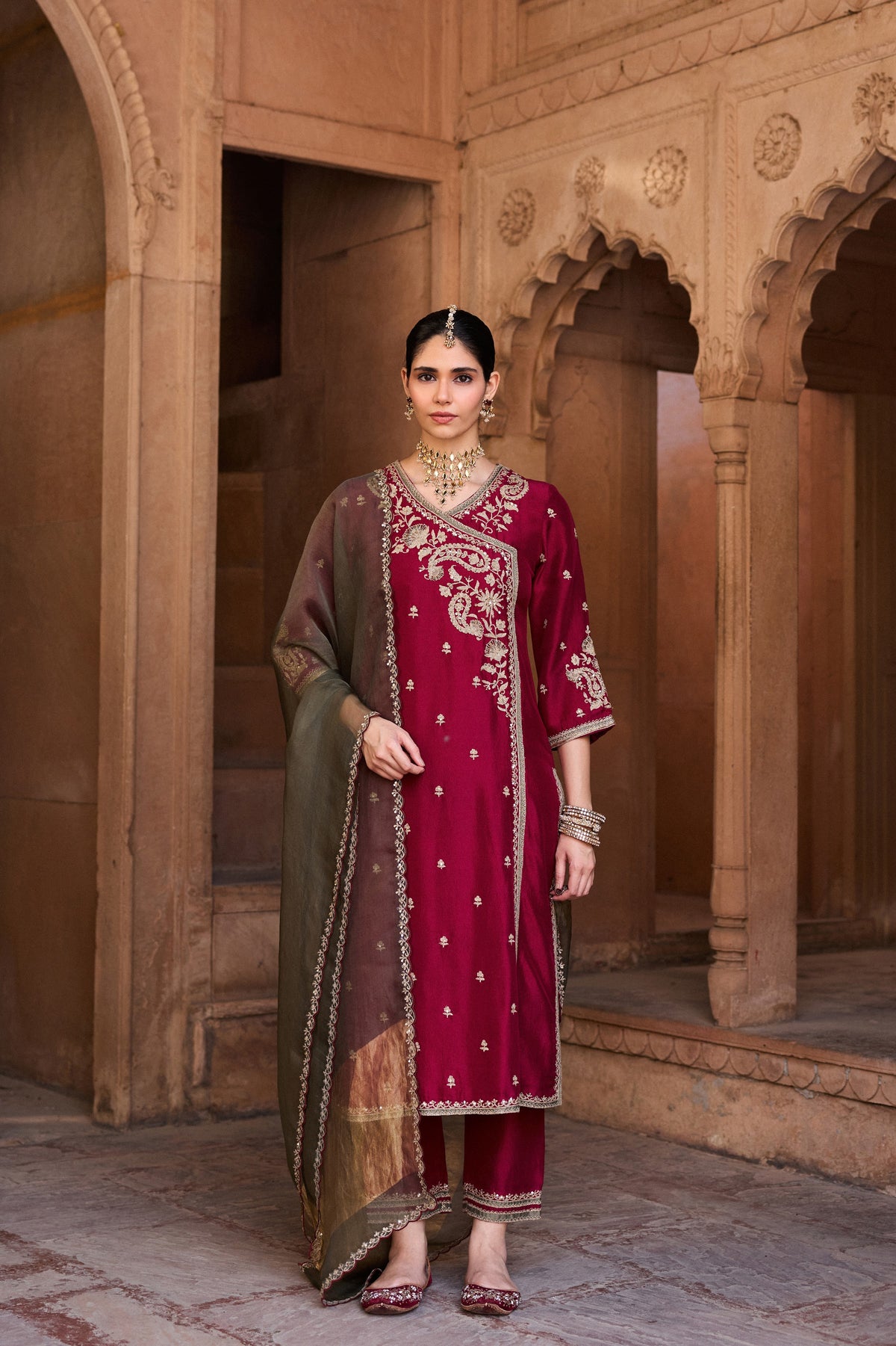 PADMINI PURE SILK HANDCRAFTED RED ANGRAKHA SET