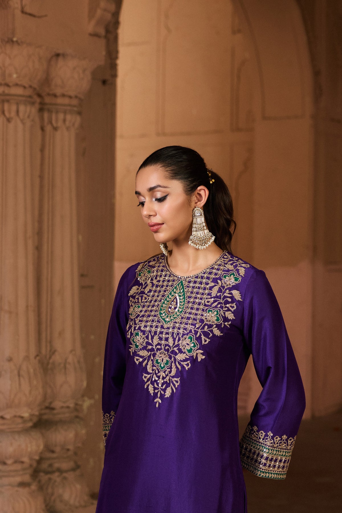 DEVYANI PURE SILK HANDCRAFTED PURPLE STRAIGHT KURTA SET