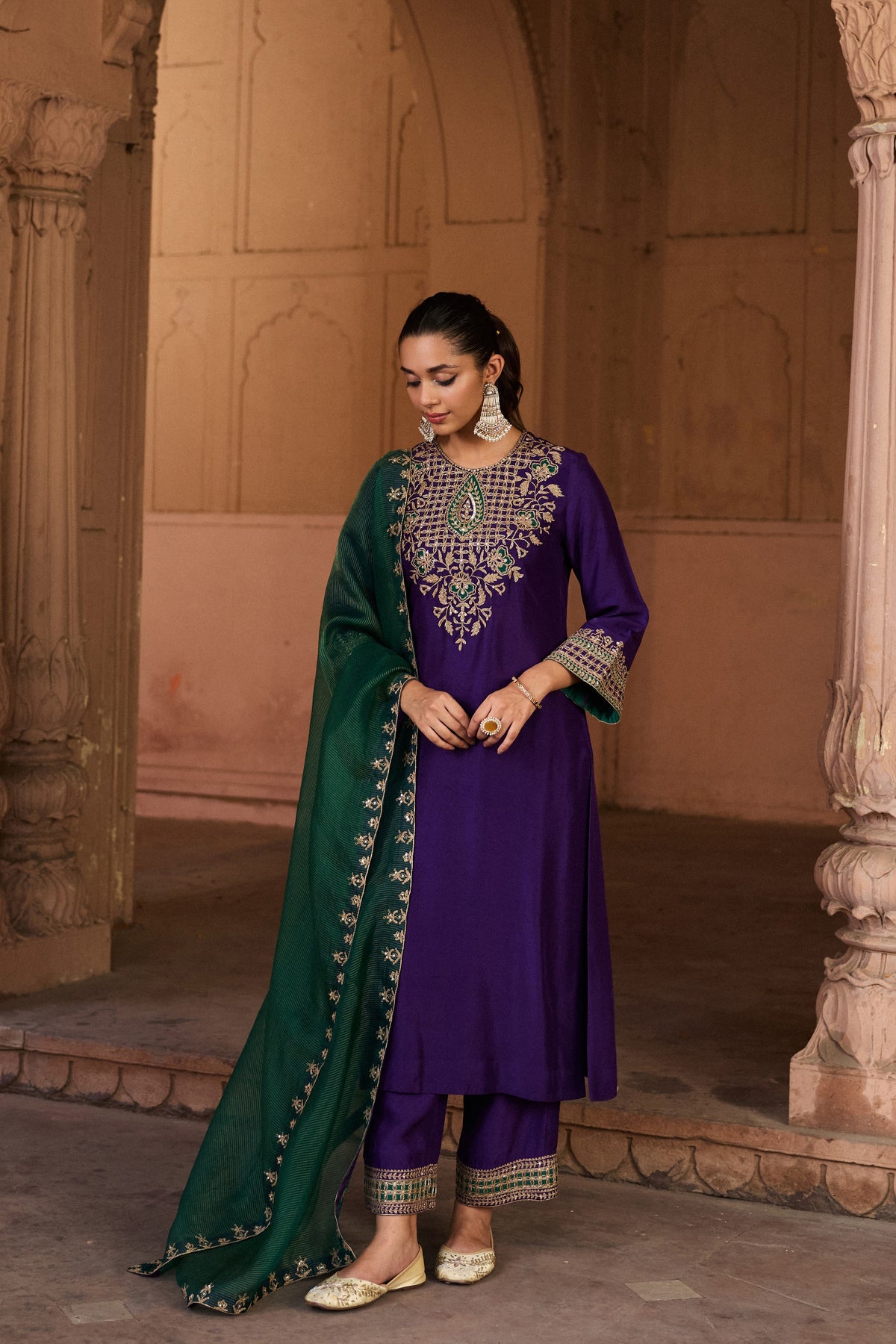 DEVYANI PURE SILK HANDCRAFTED PURPLE STRAIGHT KURTA SET