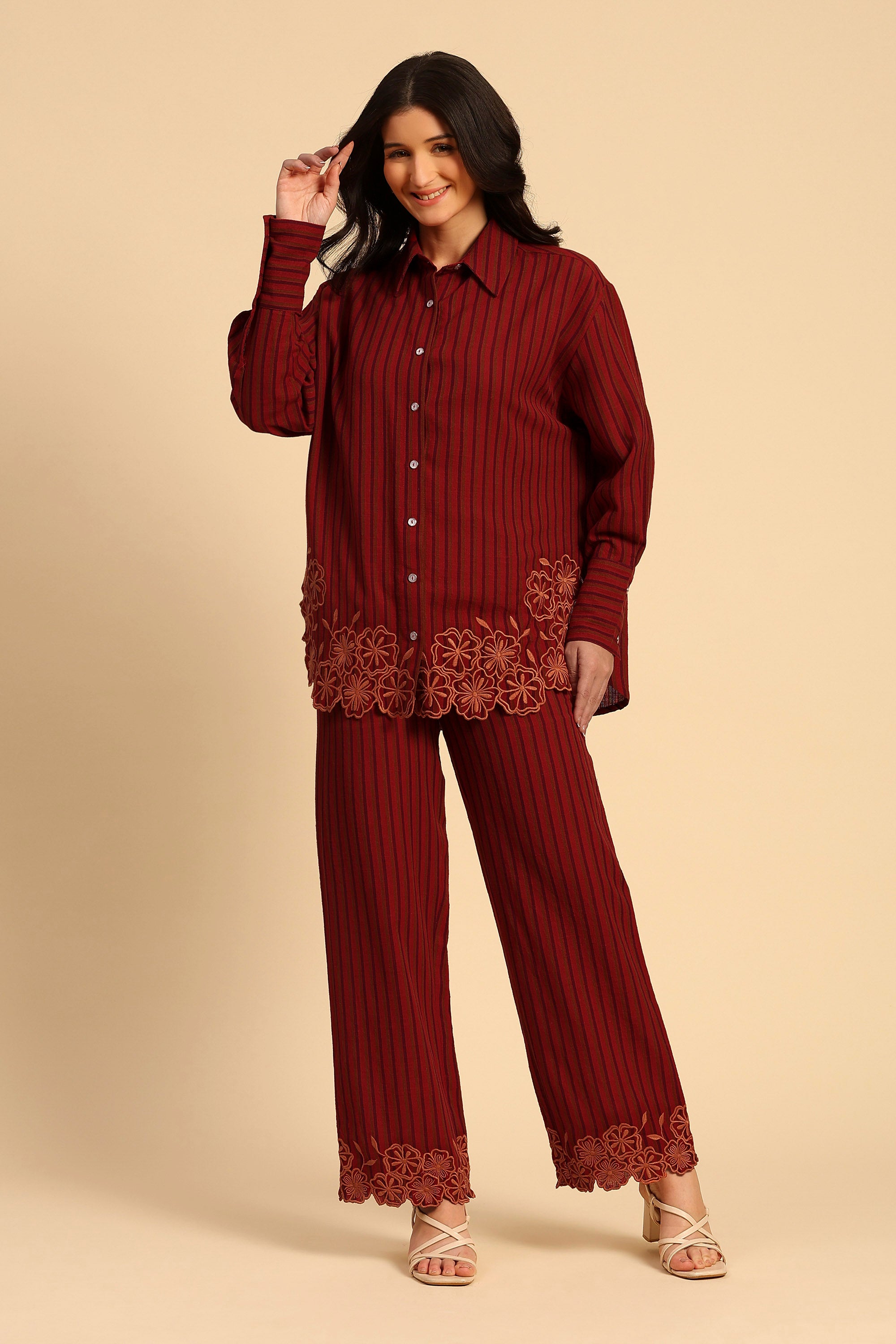 Zoha Red & Purple Embroidered Yarn Dyed Handcrafted Co-ord Set