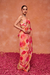 AROHI PINK FLORAL PRINTED ORGANZA SAREE