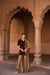 MALLIKA SILK VELVET HANDCRAFTED PLUM KURTA SET WITH SILK TISSUE GHARARA