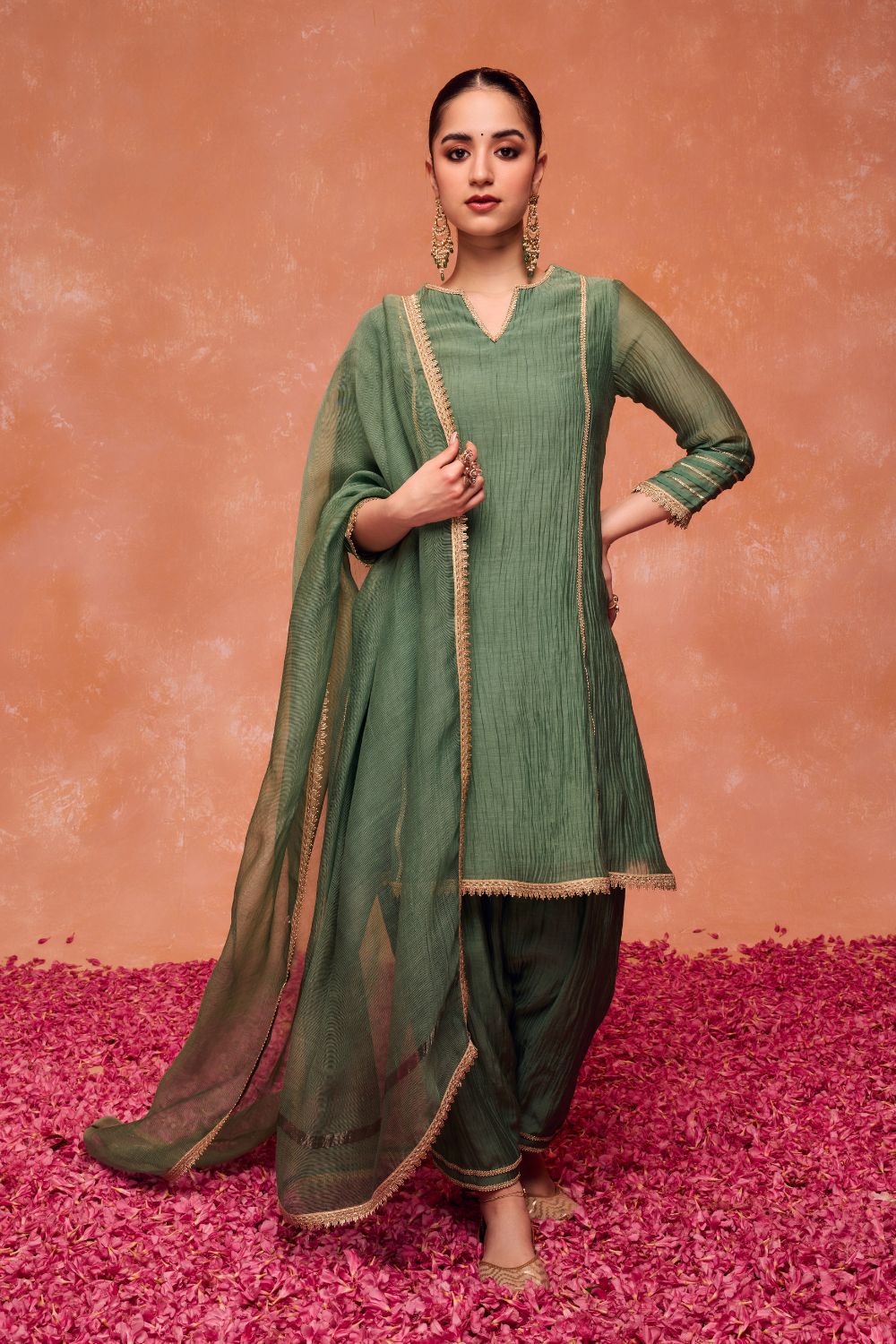 RUMI GREEN COTTON SILK CHANDERI KURTA SET