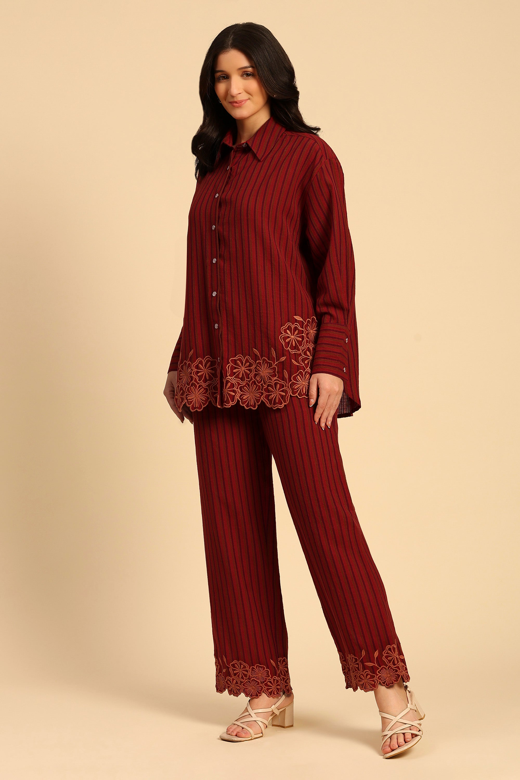 Zoha Red & Purple Embroidered Yarn Dyed Handcrafted Co-ord Set