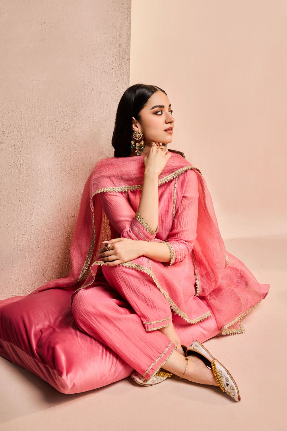 RUMI PINK COTTON SILK CHANDERI KURTA SET