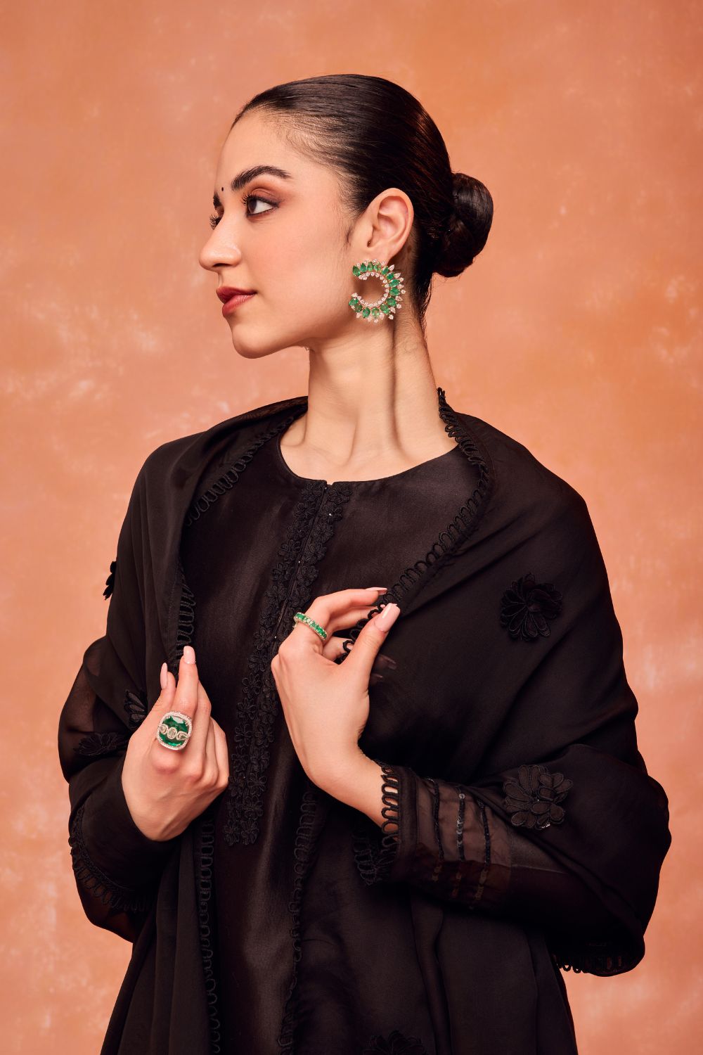 KYRA BLACK SILK CHANDERI KURTA SET