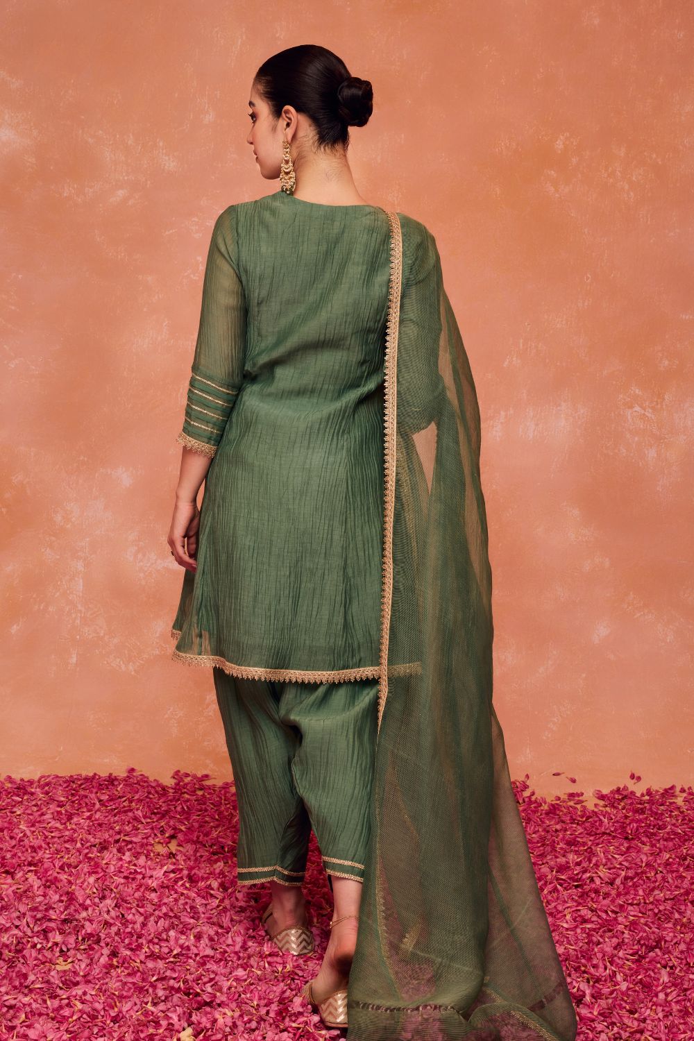 RUMI GREEN COTTON SILK CHANDERI KURTA SET