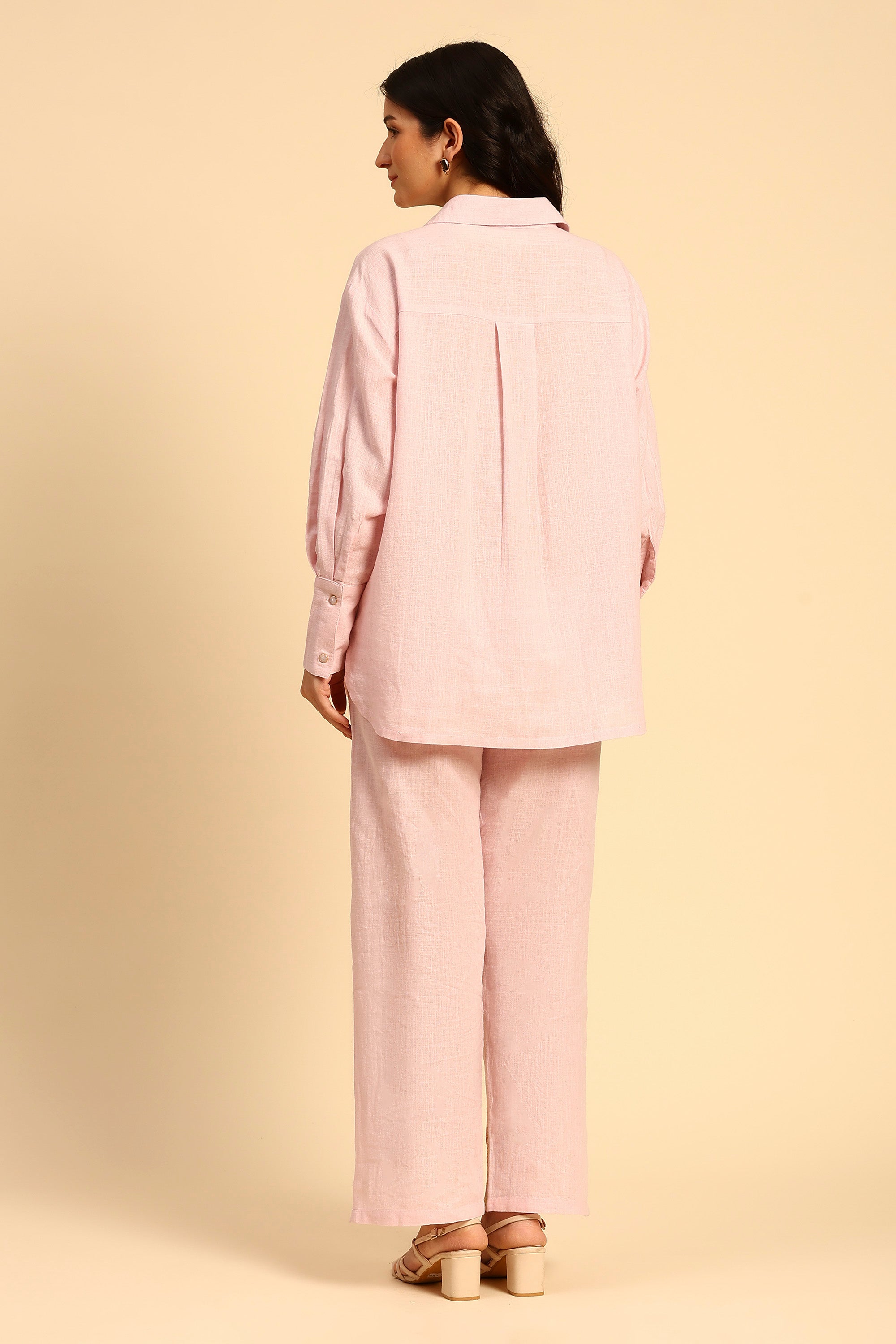 Niya Pink Embroidered Handcrafted Cotton Linen Co-ord Set