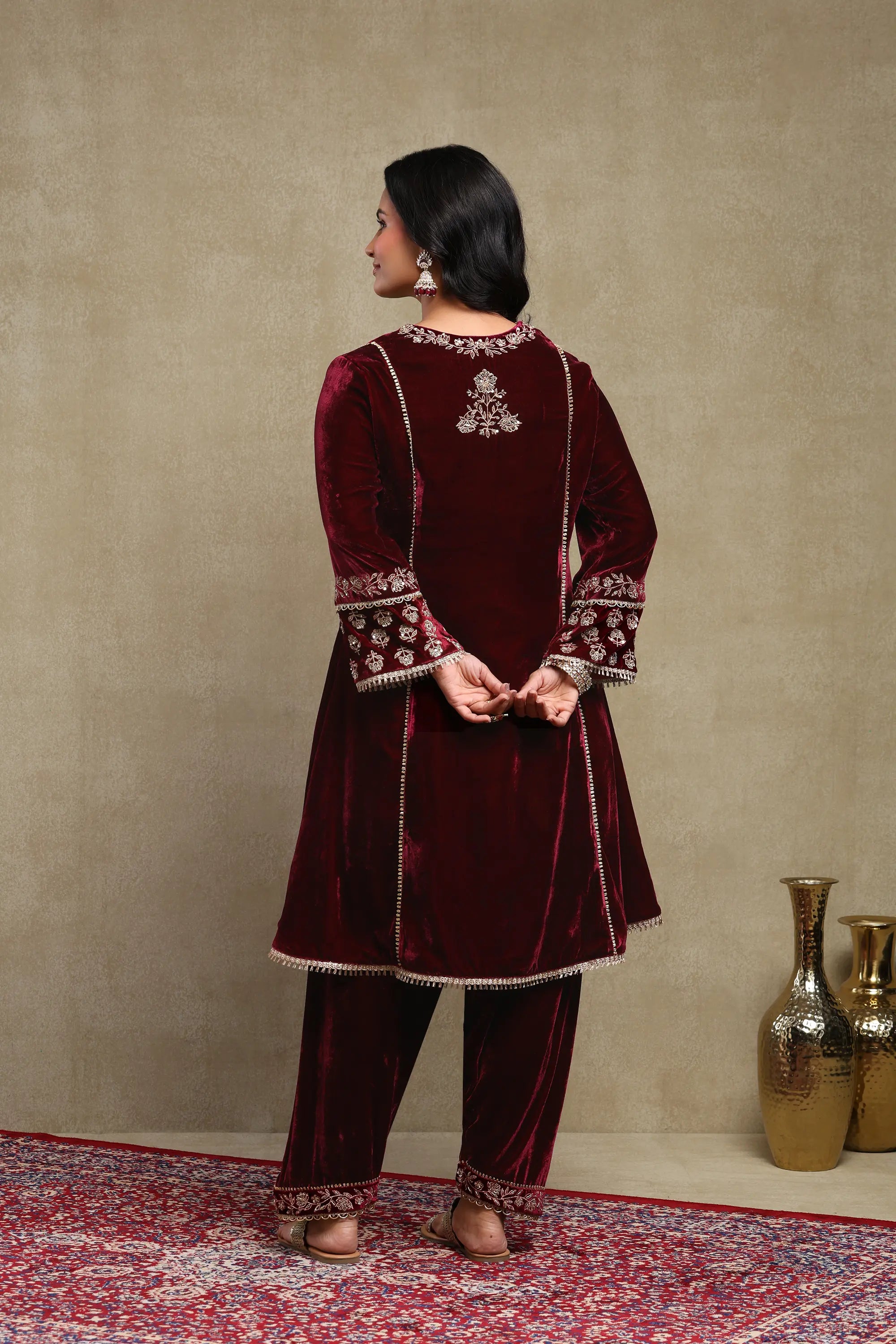 Raabta Plum Embroidered Silk Velvet Kurta Set