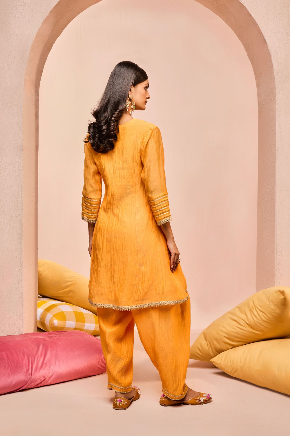 RUMI ORANGE COTTON SILK CHANDERI KURTA SET