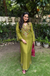 Zeva Olive Green Mirror Work Mul Chanderi Handcrafted Kaftan