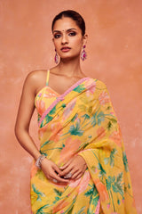 AYANA YELLOW FLORAL PRINTED ORGANZA SAREE